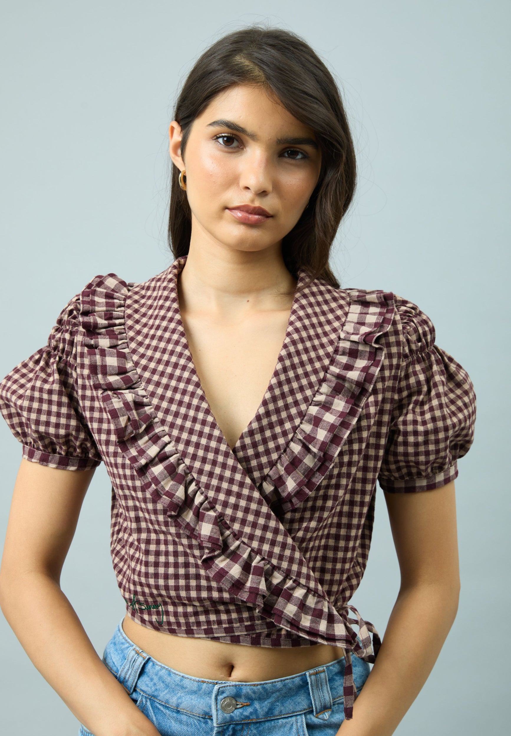 House Of Sunny Womens Tops Gingham Ruffle Top top a quadri UK 6–18 cotone