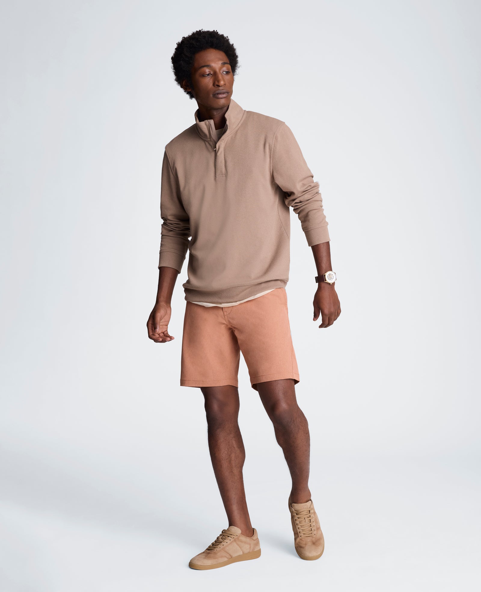Kenneth Cole Reaction Clothing Hidden Placket Quarter Zip maglione mezza zip beige scuro, S-XXL