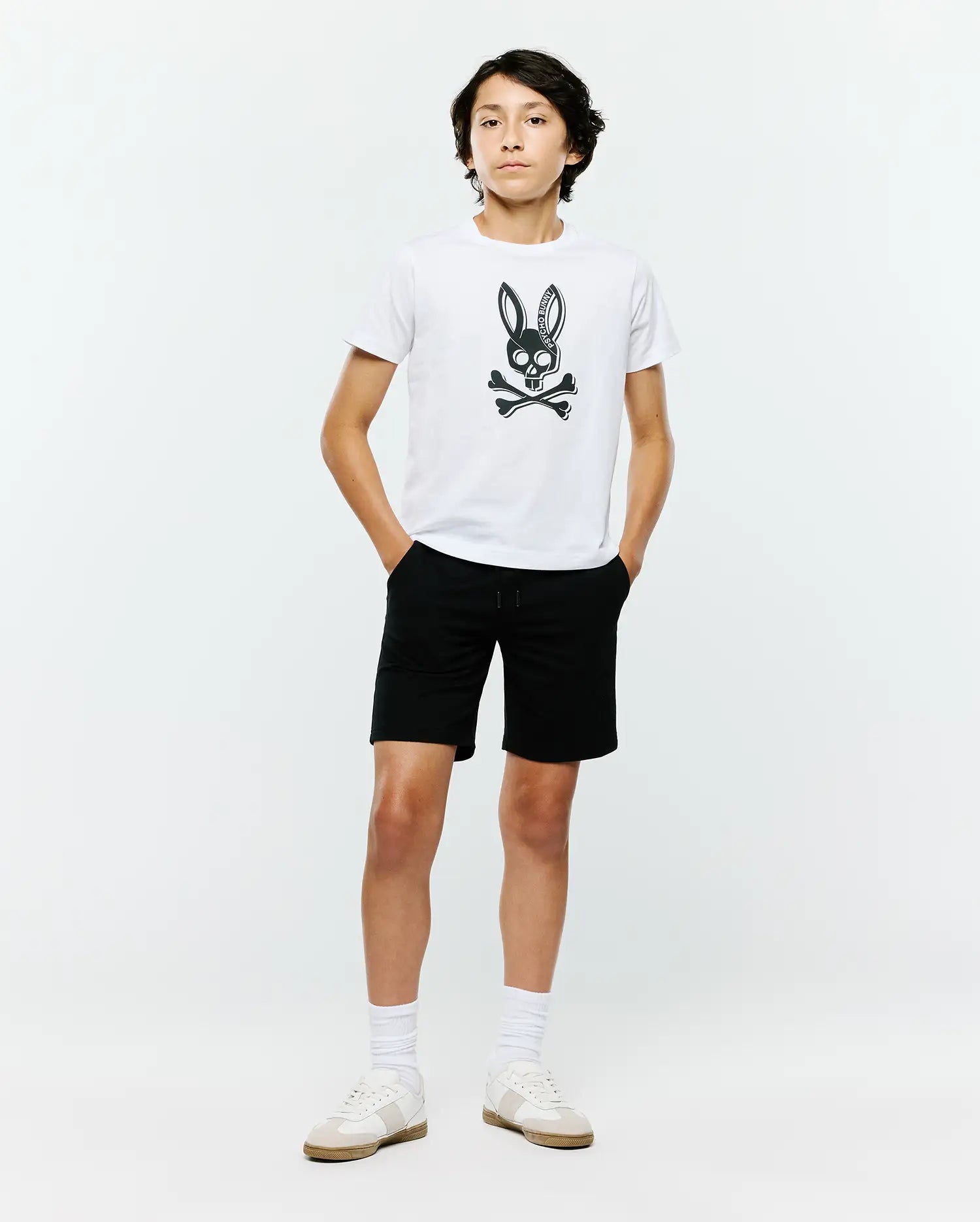 Psycho Bunny Kids Tees Serge Graphic Tee maglietta bianca in cotone Pima