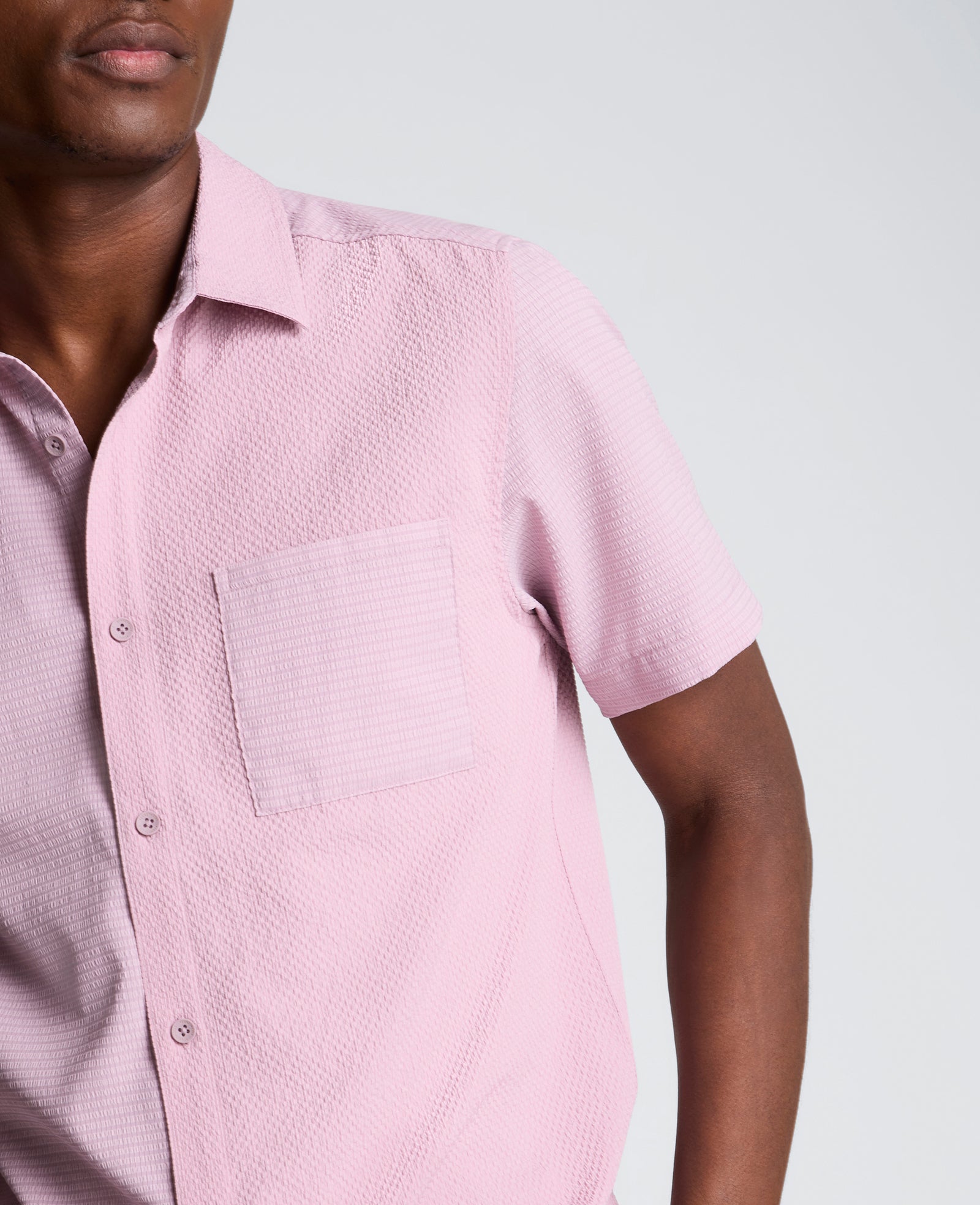 Kenneth Cole Reaction Clothing Slim Fit Short-Sleeve Mixed-Media Sport Shirt camicia rosa