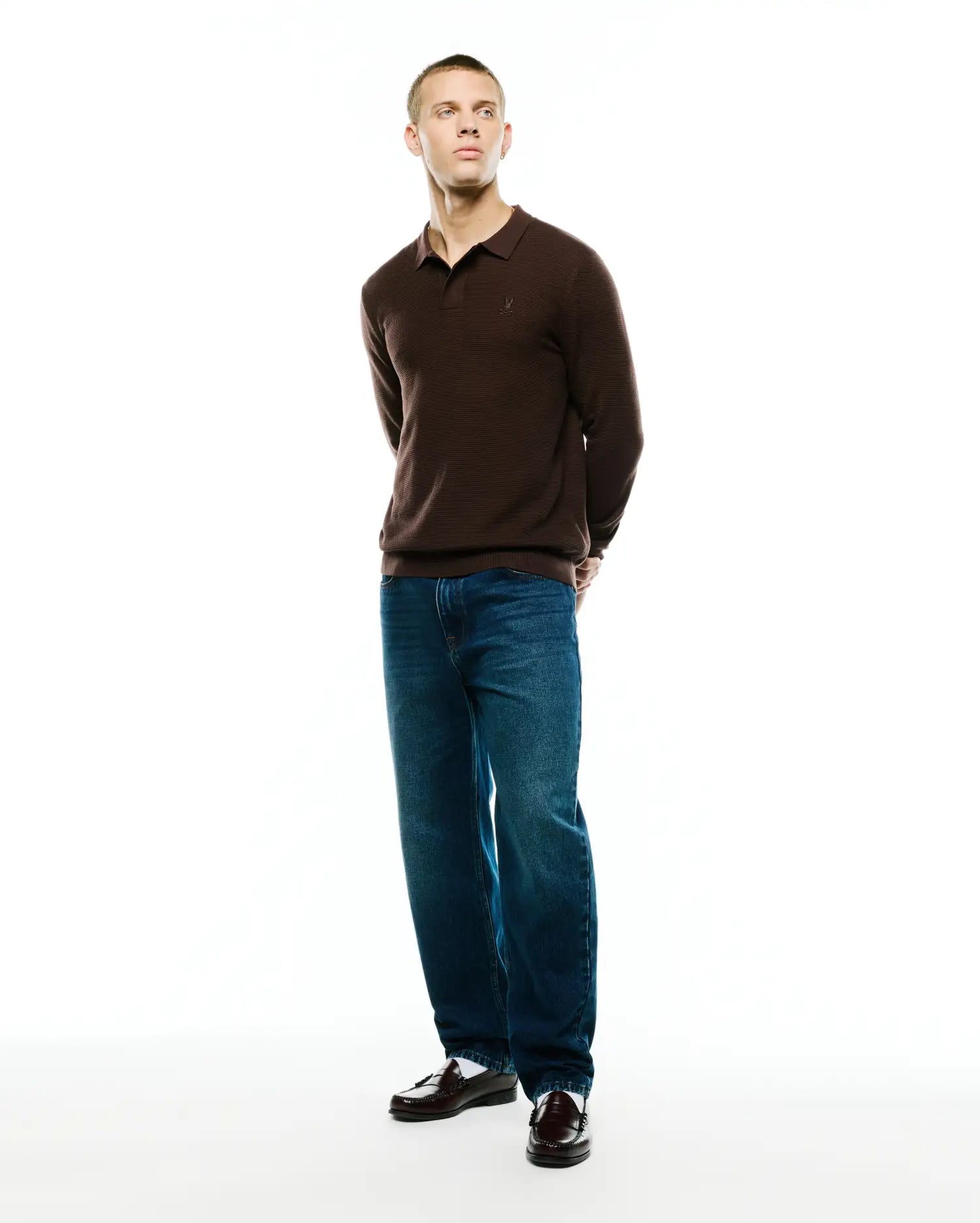 Psycho Bunny Men's Polos Leroy Longsleeve Knit Polo polo Java in misto seta