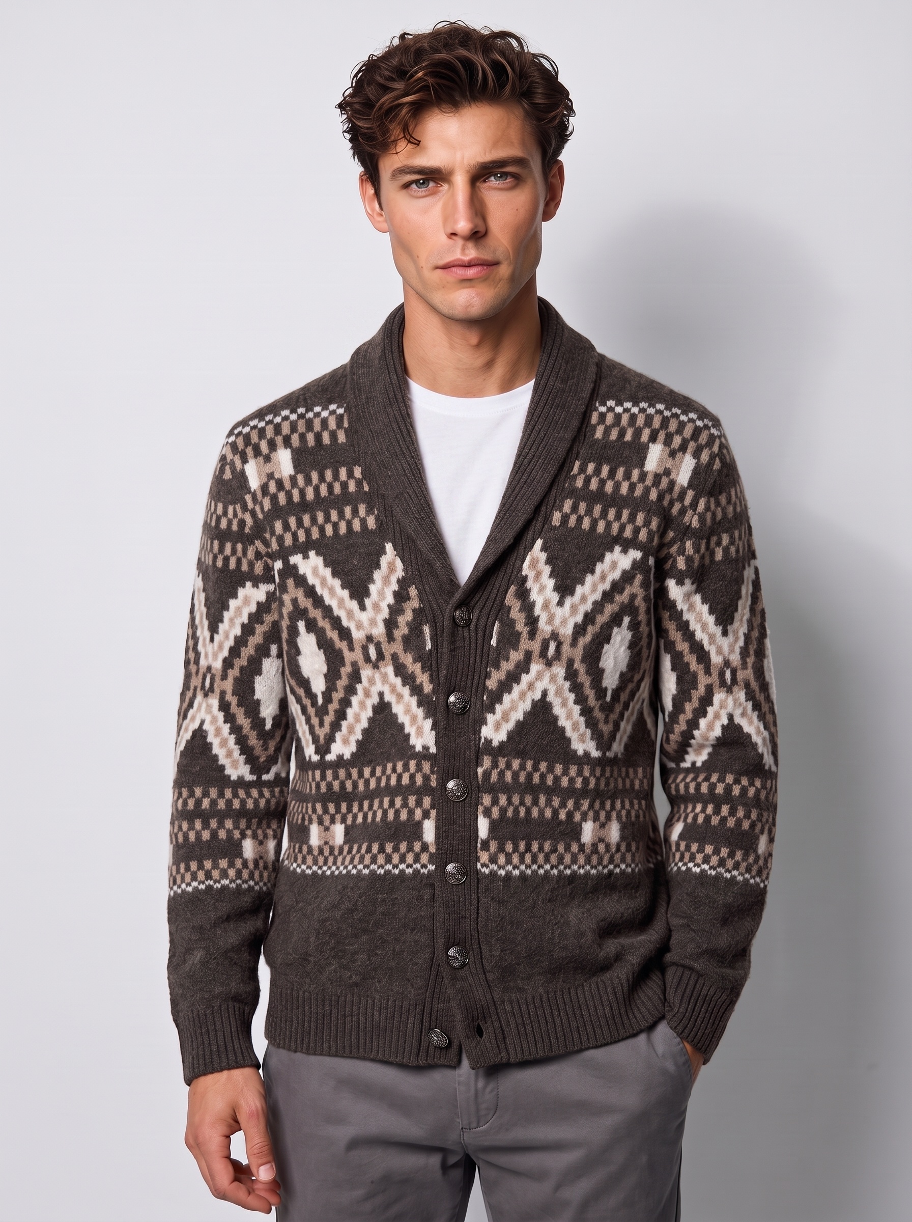 Markup Uomo Maglieria Cardigan Mouliné Jacquard Etnico cardigan
