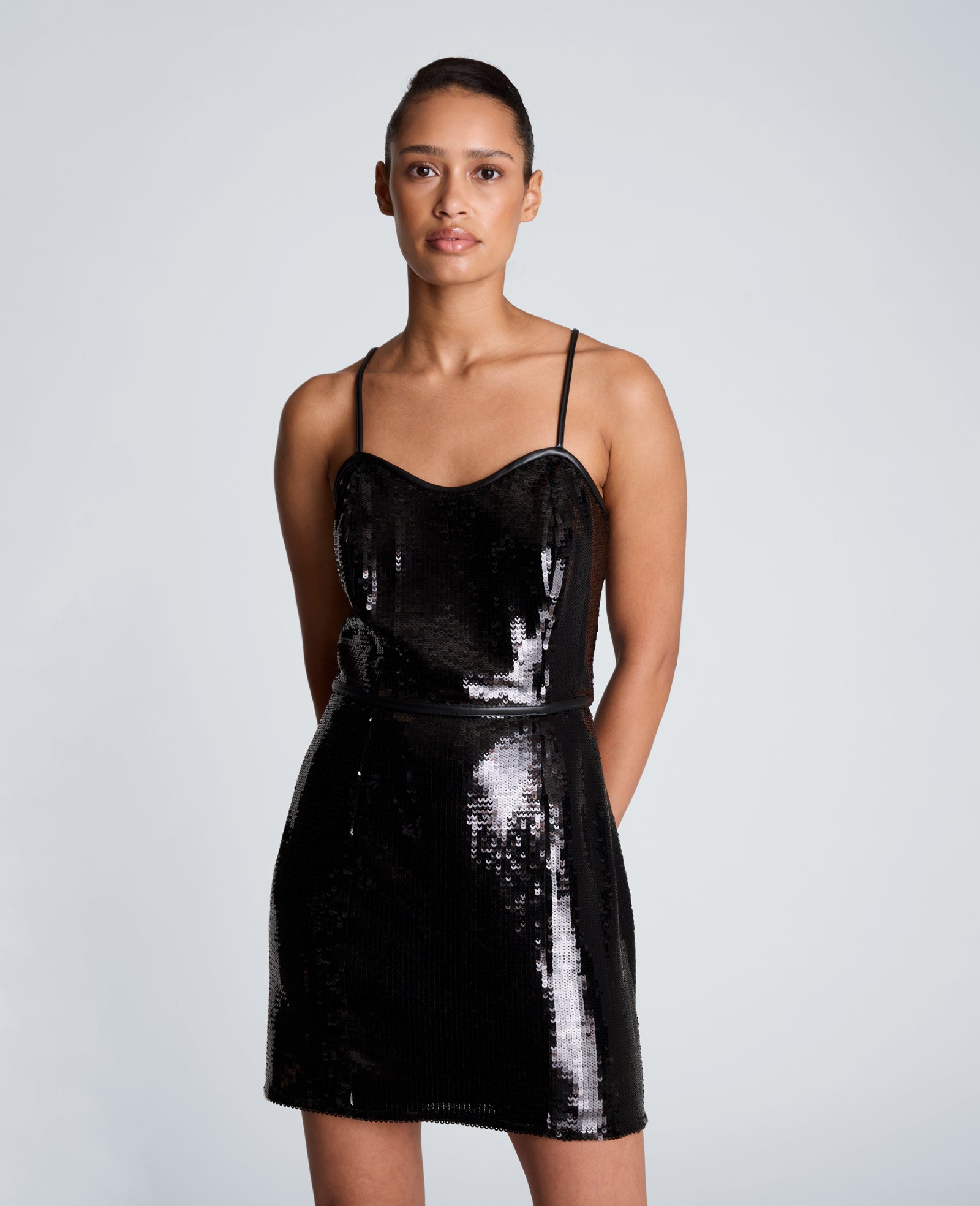 Kenneth Cole Reaction Clothing Sweetheart Neck Mini Dress vestito nero paillettes
