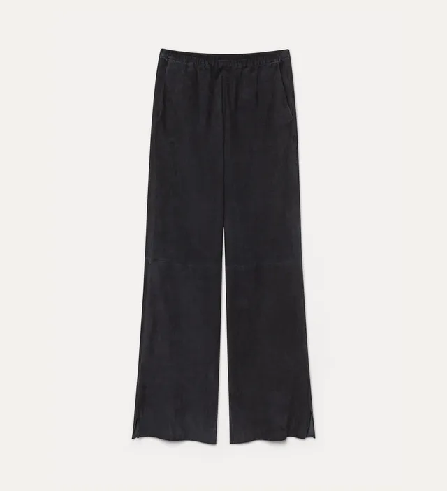 Forte pantaloni pantaloni in suede color notte a vita elastica