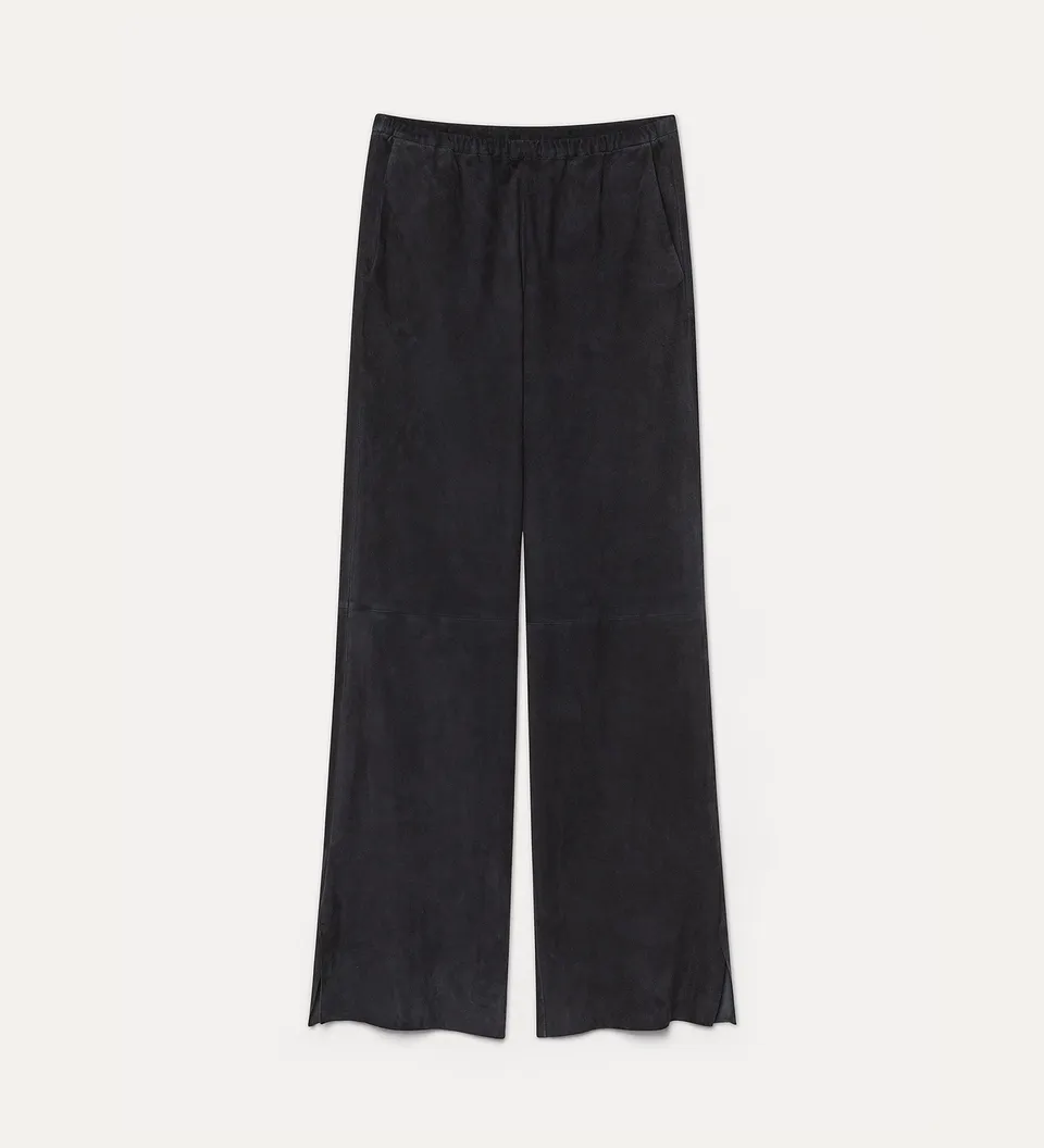 Forte pantaloni pantaloni in suede color notte a vita elastica