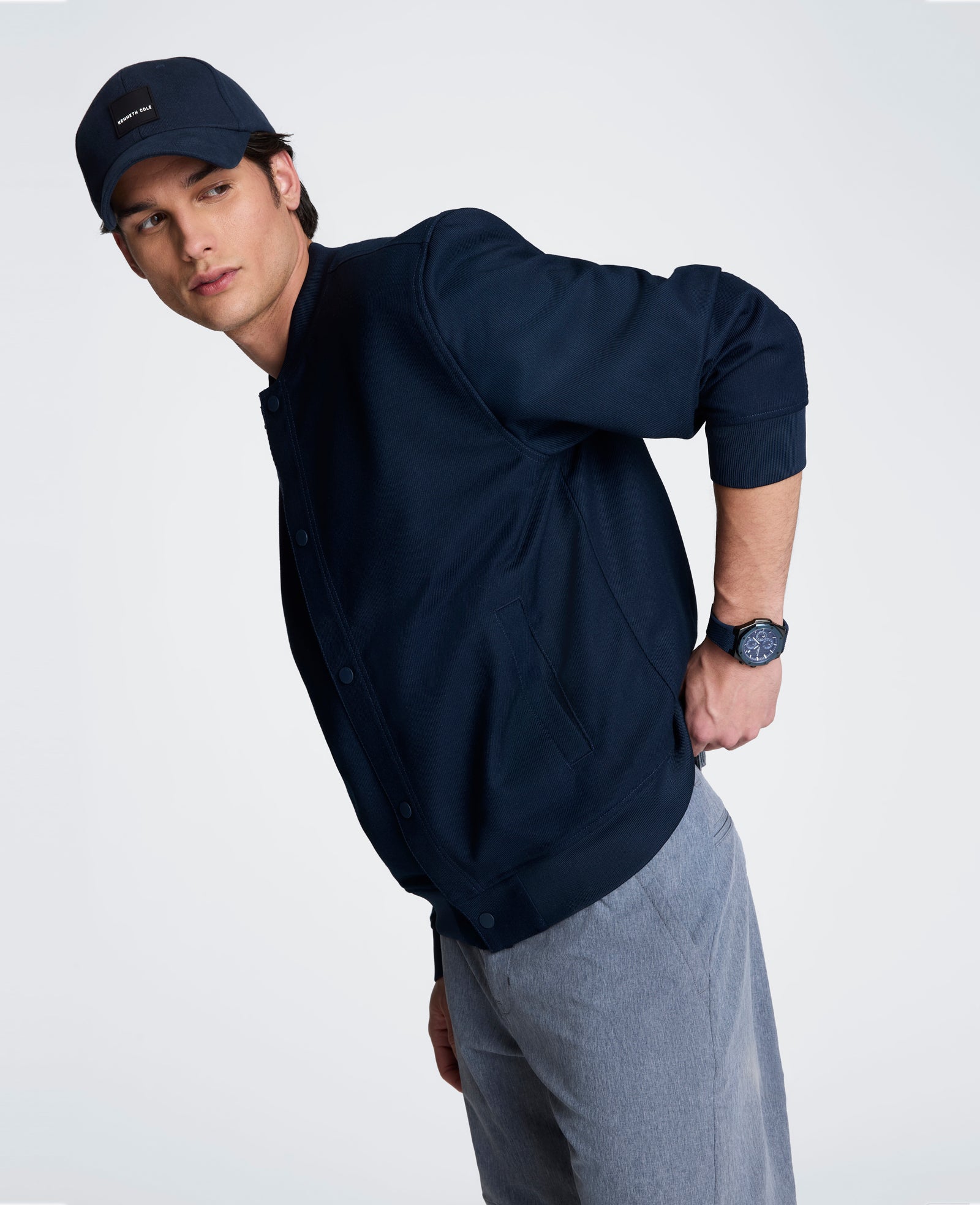 Kenneth Cole Reaction Clothing Relaxed Bomber Jacket giacca navy S-XXL in poliestere