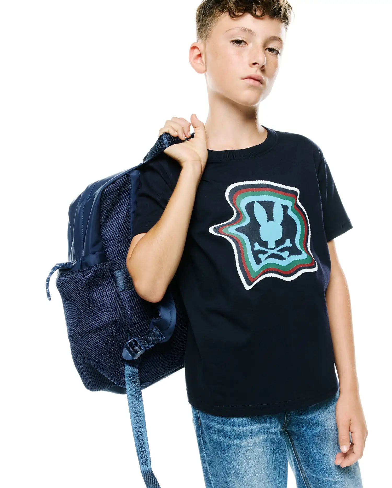 Psycho Bunny Kids Tees Klaus Graphic Tee t-shirt blu con stampa