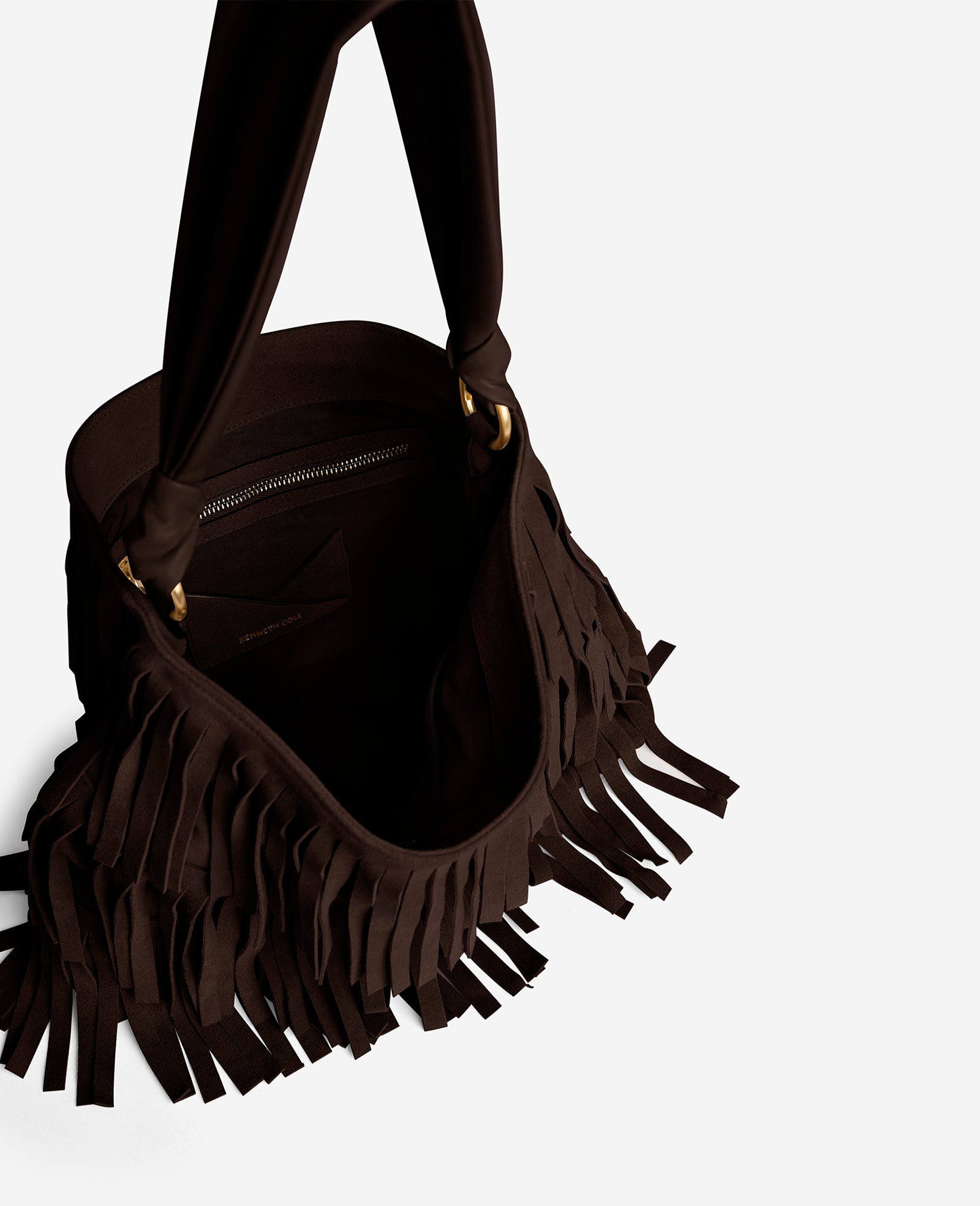 Kenneth Cole Reaction Bags Fringe Slouch Hobo Bag borsa Dark Brown in camoscio