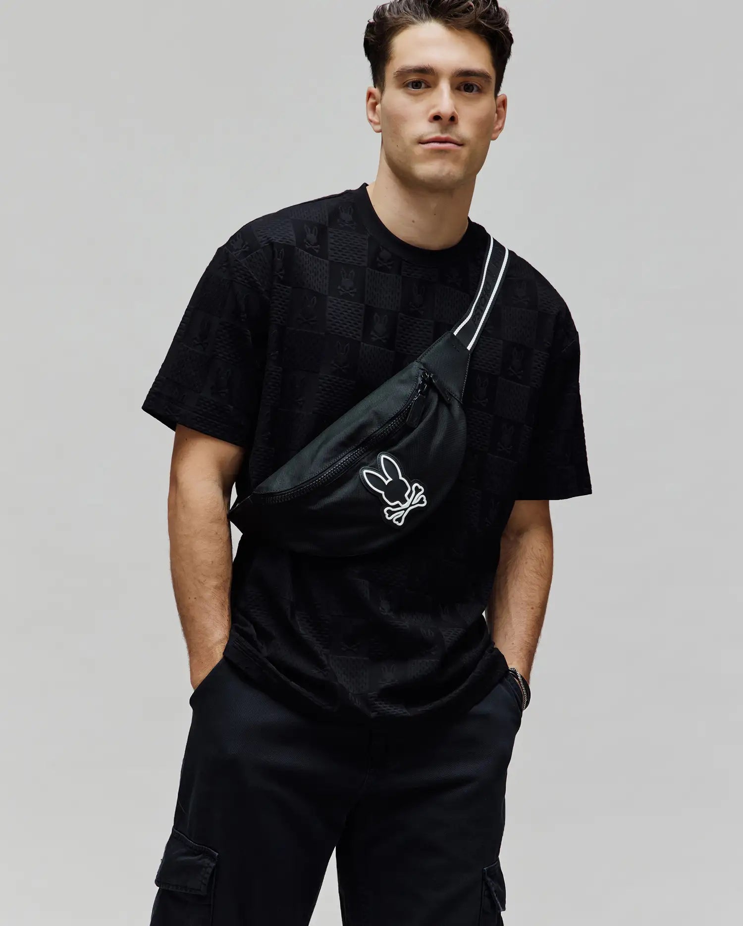 Psycho Bunny Men's Tees MENS DUSTIN OVERSIZED TEE maglietta nera