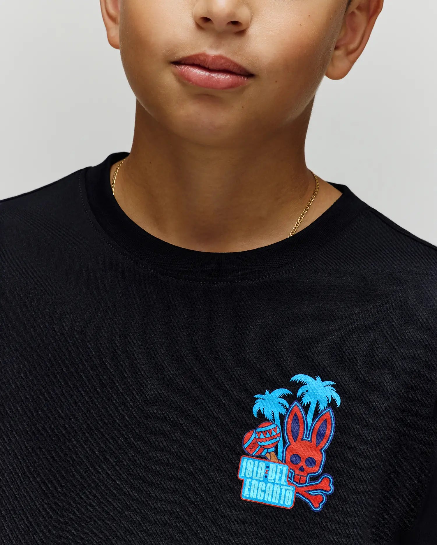 Psycho Bunny Kids Tees Puerto Rico T-shirt nera regular cotone Pima