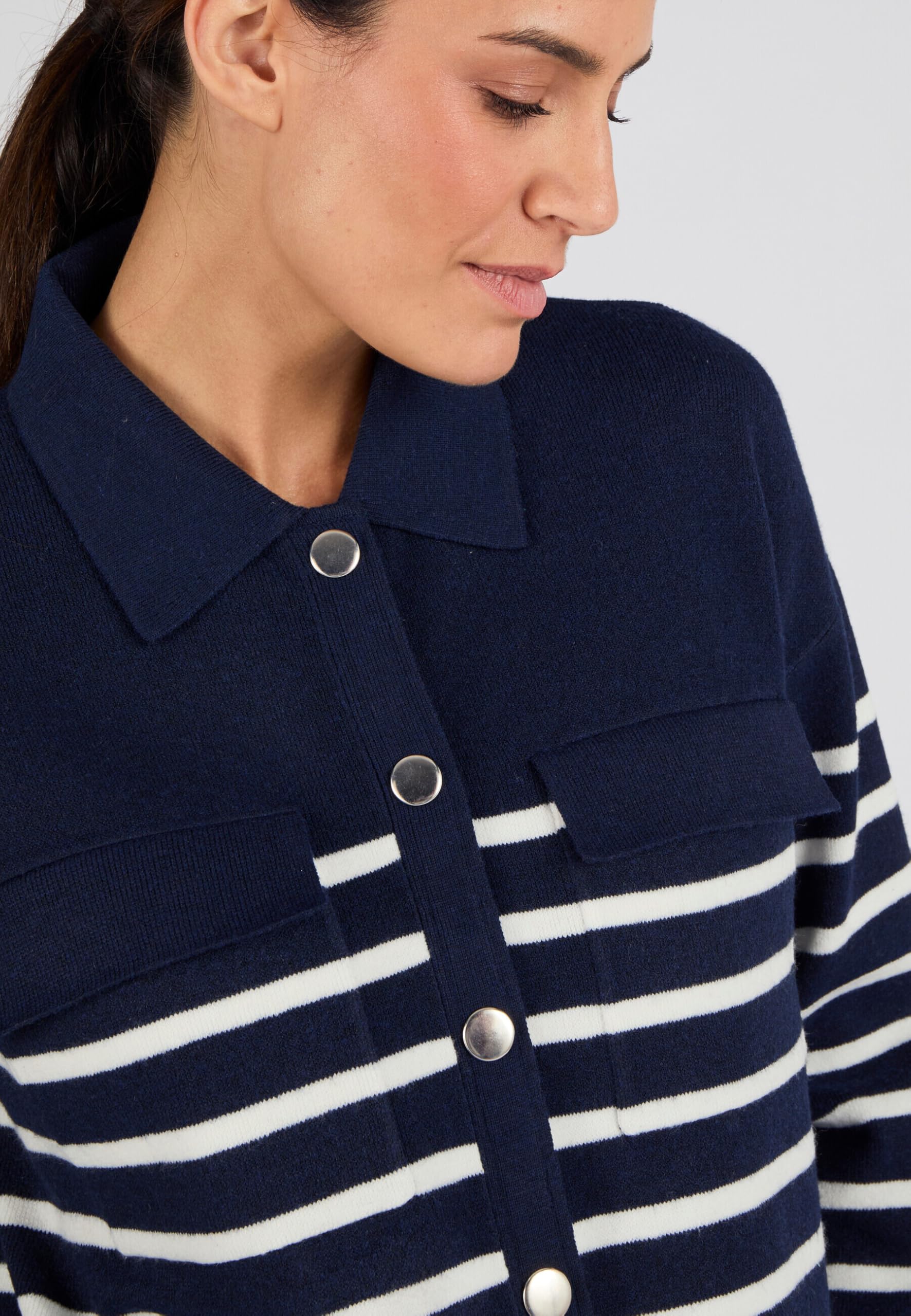 Damart Prêt-à-porter gilet termico donna blu marino a righe 50-52 Thermolactyl