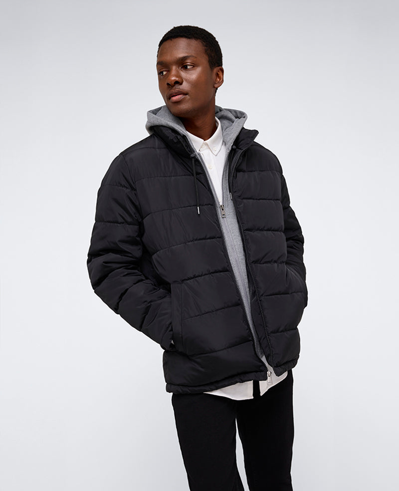 Kenneth Cole Reaction Clothing Puffer with Attached Jersey Hood piumino nero con cappuccio