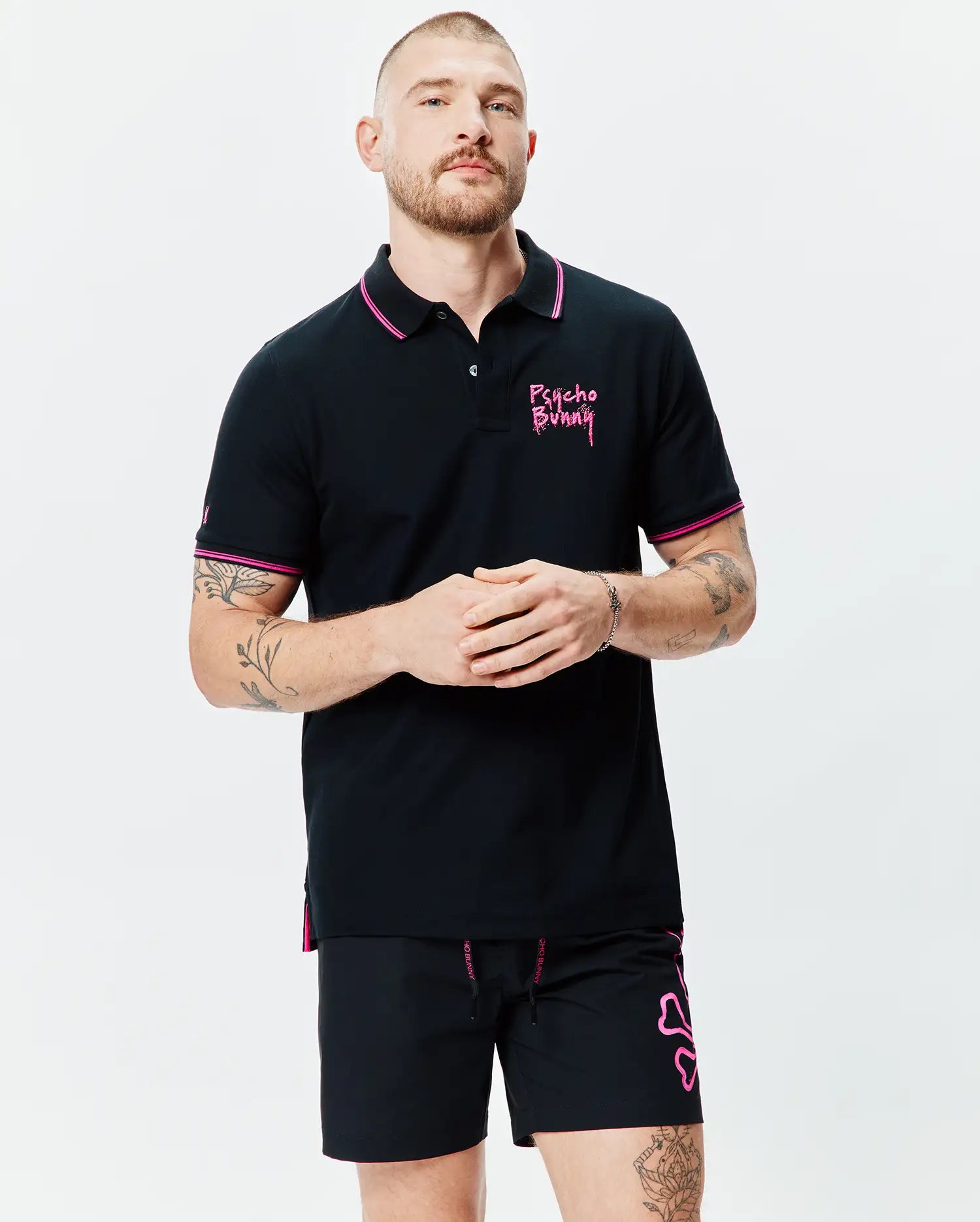 Psycho Bunny Men's Polos MENS DUNCAN PIQUE POLO MT0100187 polo nera in cotone Pima