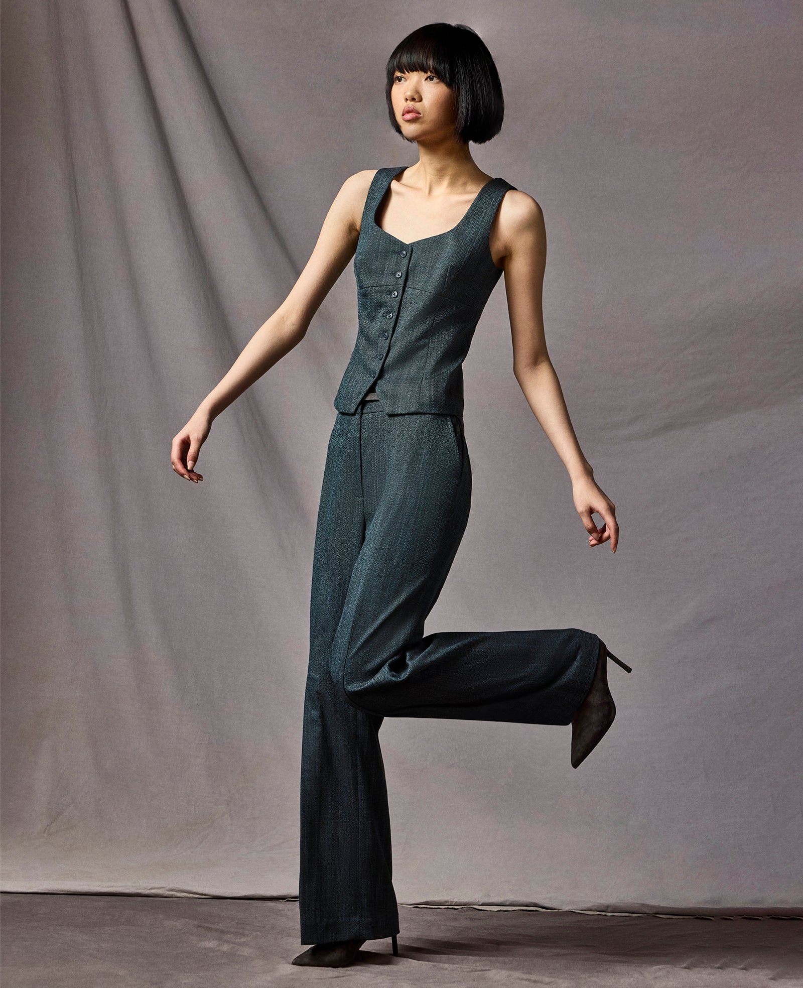 Kenneth Cole Reaction Button Front Bustier gilet nero e seastone