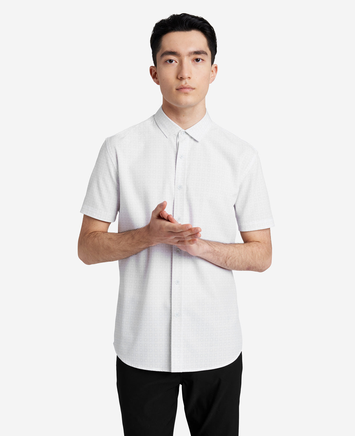 Kenneth Cole Reaction Clothing Stretch Short Sleeve Button-Down Shirt camicia bianca
