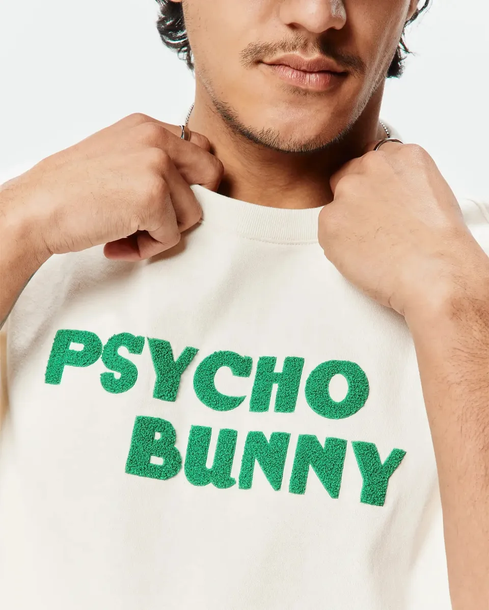 Psycho Bunny Men's Tees Craig Wordmark Tee maglietta bianca in cotone Pima