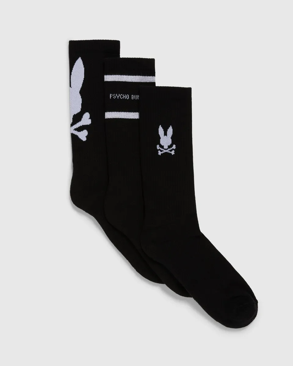 Psycho Bunny Accessories Mens 3 Pack Sport Sock B6F997D200 calze nere 3 paia