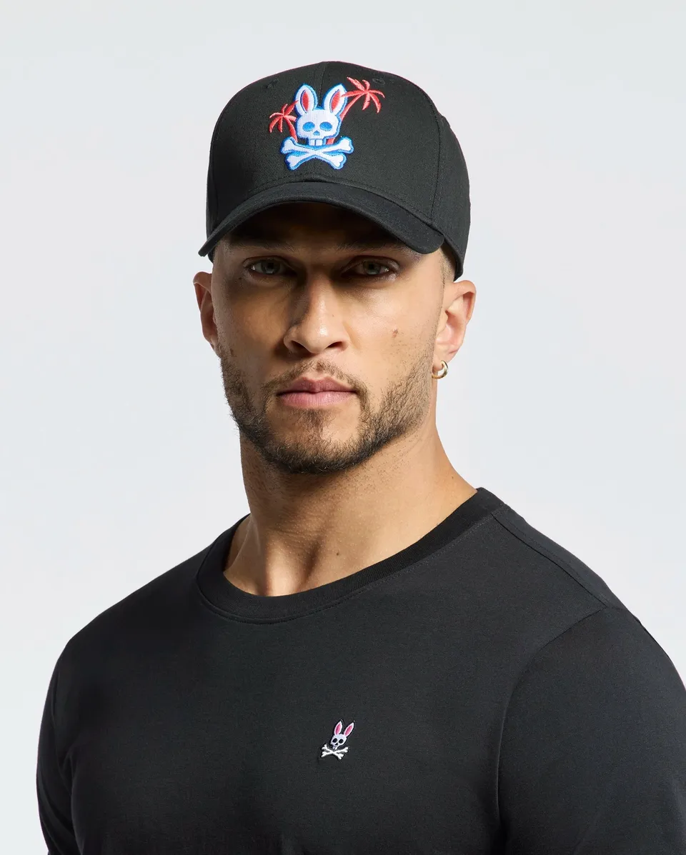 Psycho Bunny Accessories Men's Los Angeles Baseball Cap cappellino nero in cotone