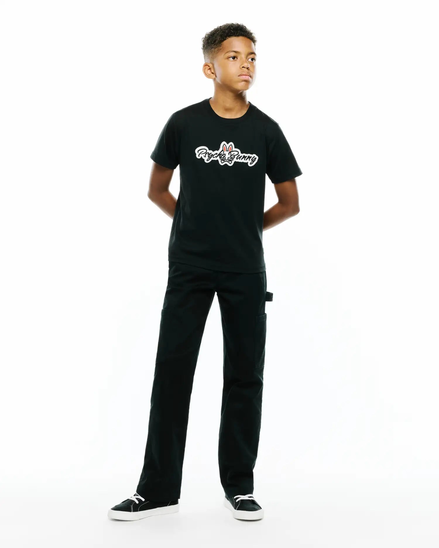 Psycho Bunny Kids Tees Jaydon Graphic Tee KT0200245 maglietta nera in cotone Pima