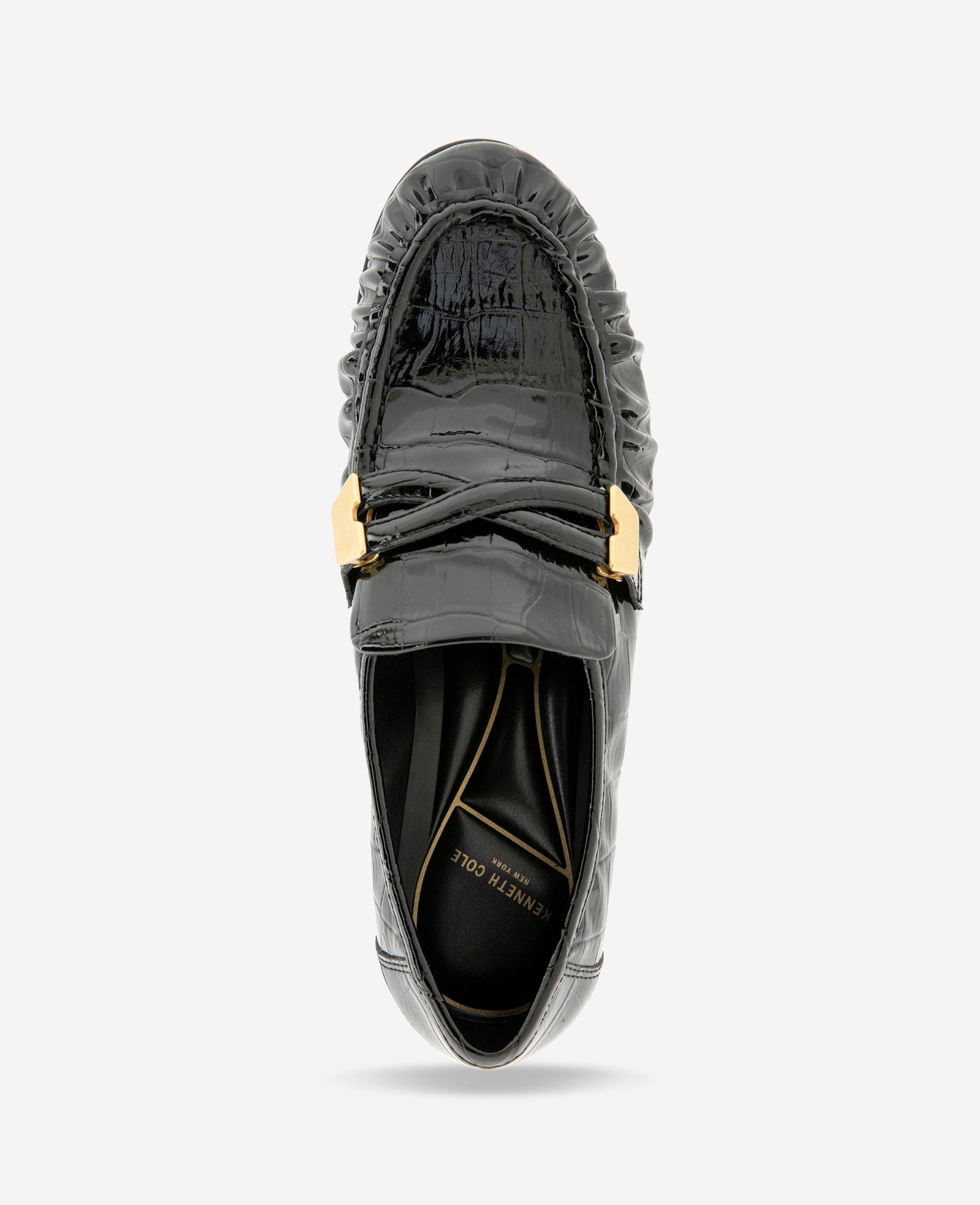 Kenneth Cole Reaction Shoes Remi Embossed Croco Pleated Toe Loafer mocassini neri effetto coccodrillo