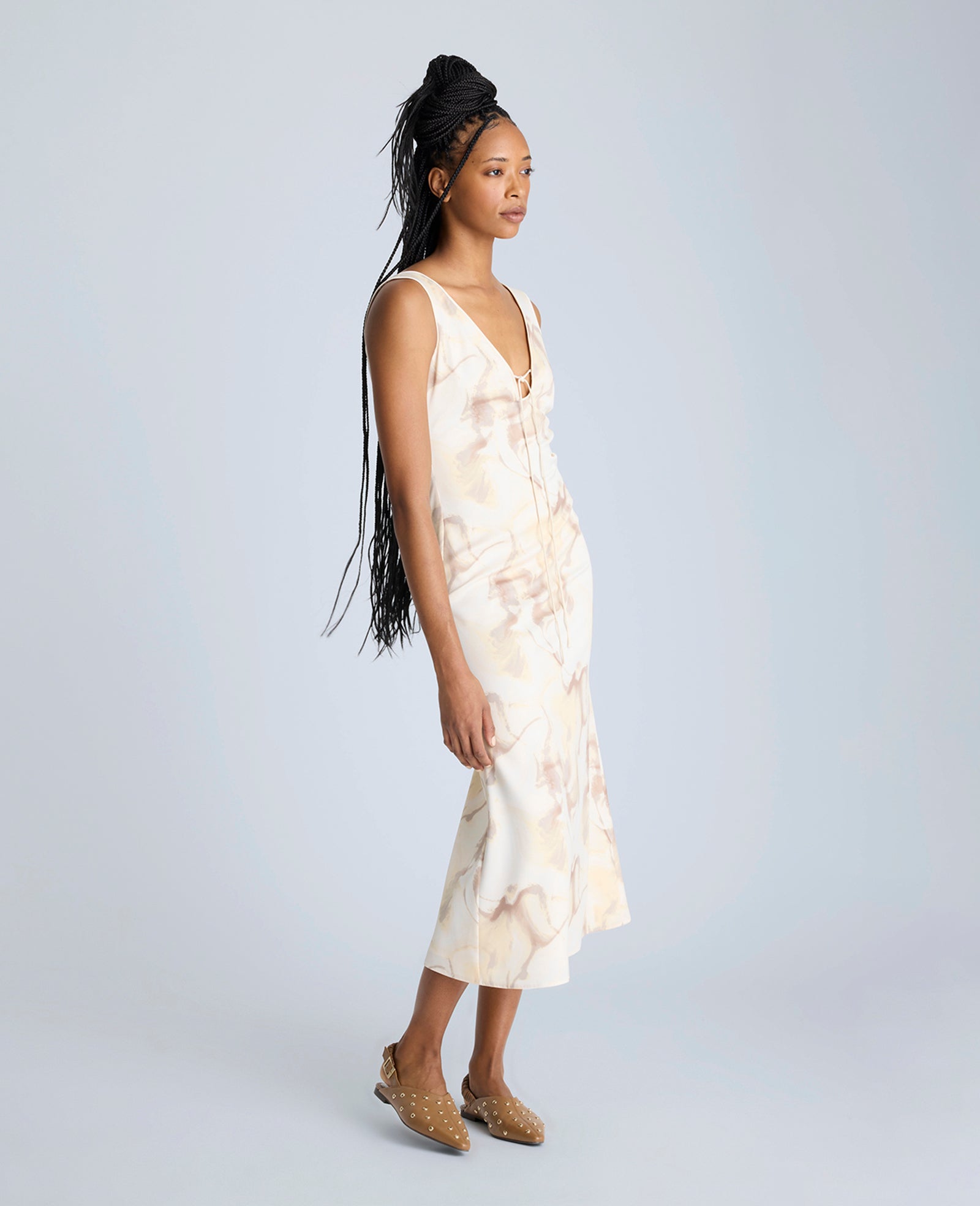 Kenneth Cole Reaction Clothing Sleeveless V-Neck Midi Dress abito midi Oyster Multi
