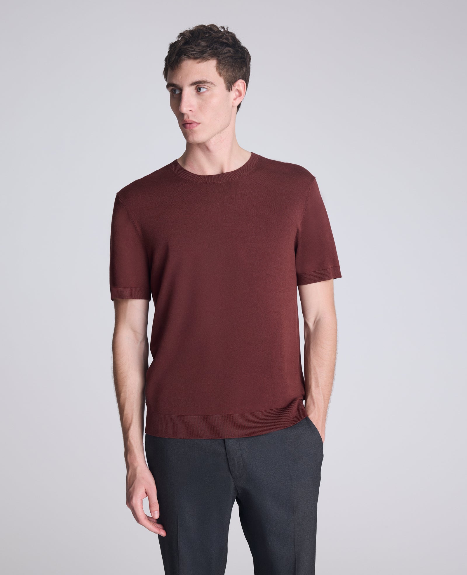 Kenneth Cole Reaction Clothing Sweater Tee maglia bordeaux maniche corte leggera