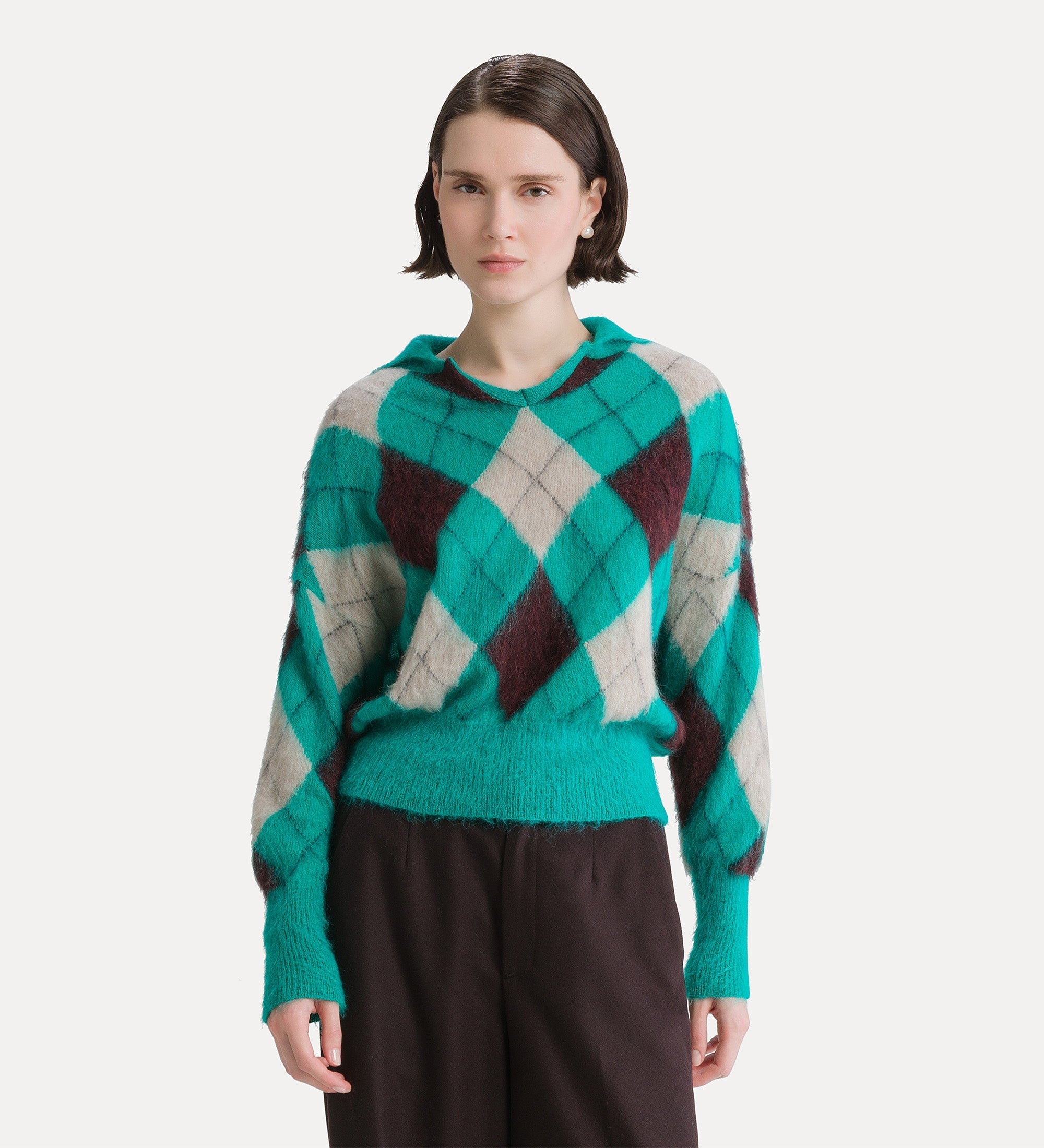 Forte Maglieria maglia Argyle in misto alpaca verde