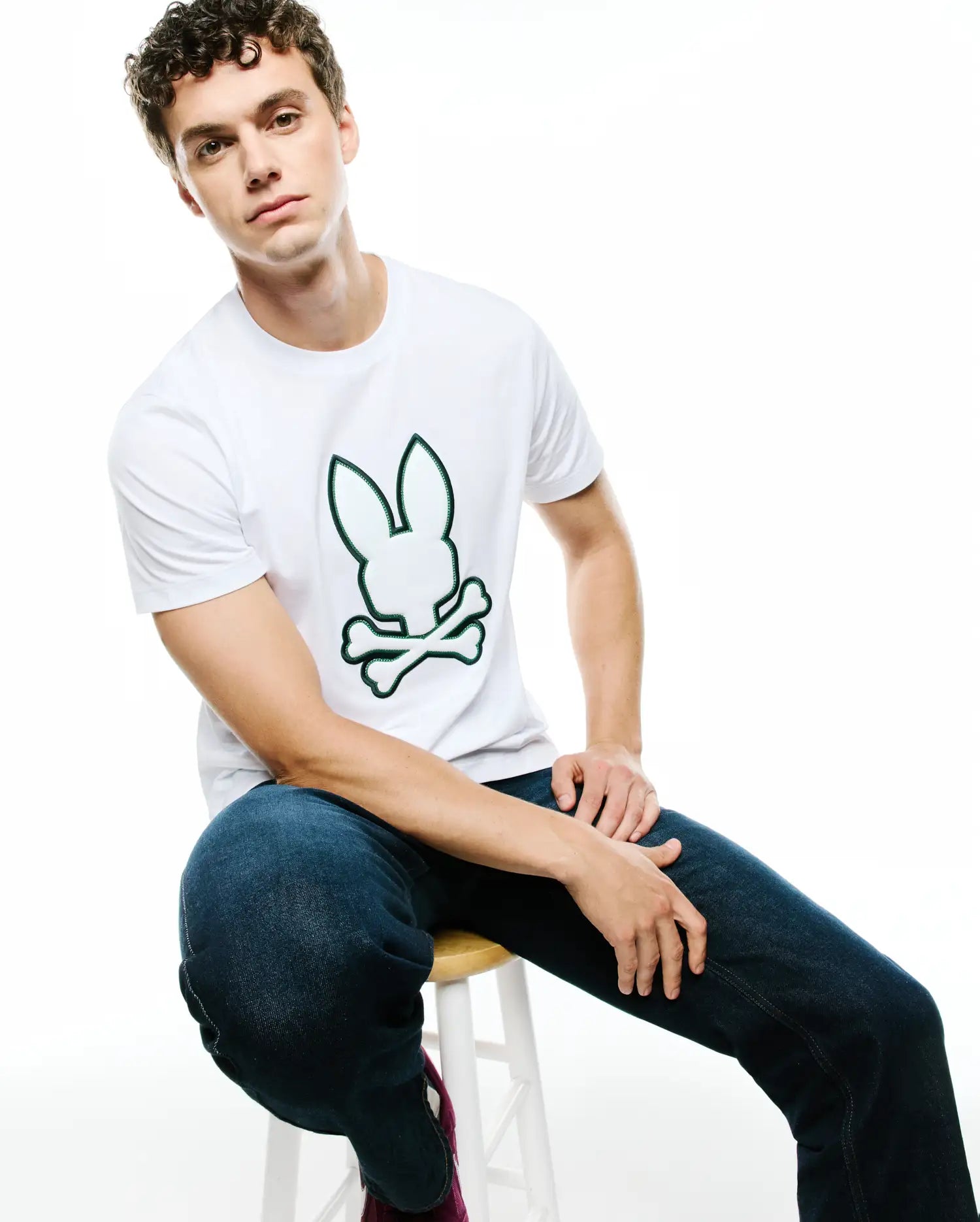 Psycho Bunny Men's Tees Bruno Graphic Tee maglietta bianca 100, cotone