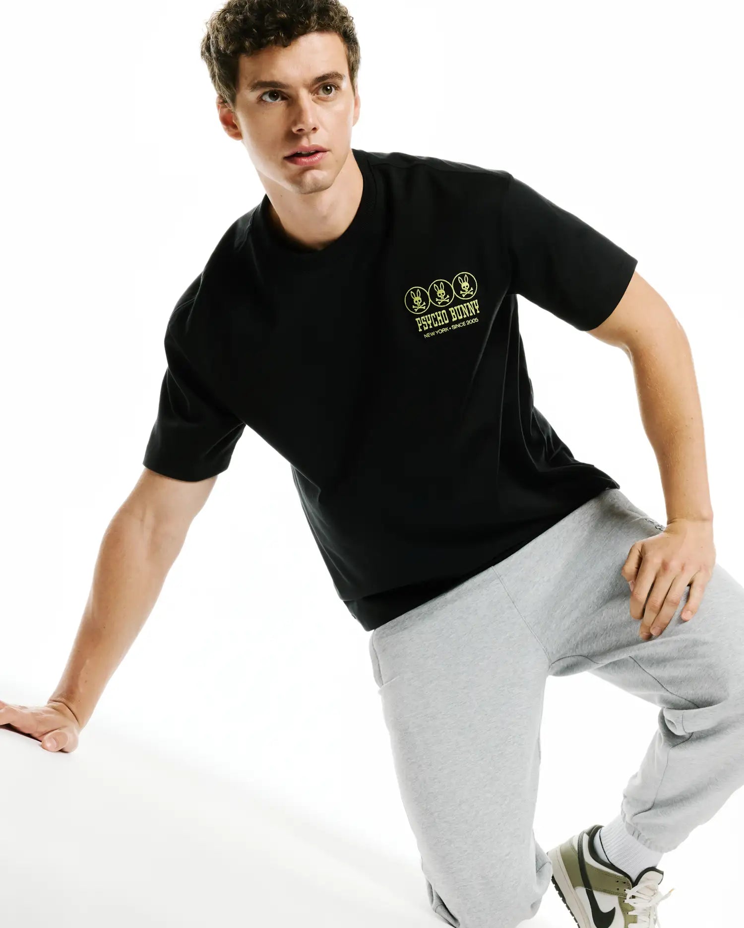 Psycho Bunny Men's Tees Nathaniel Oversized Pima Tee maglietta nera in cotone Pima