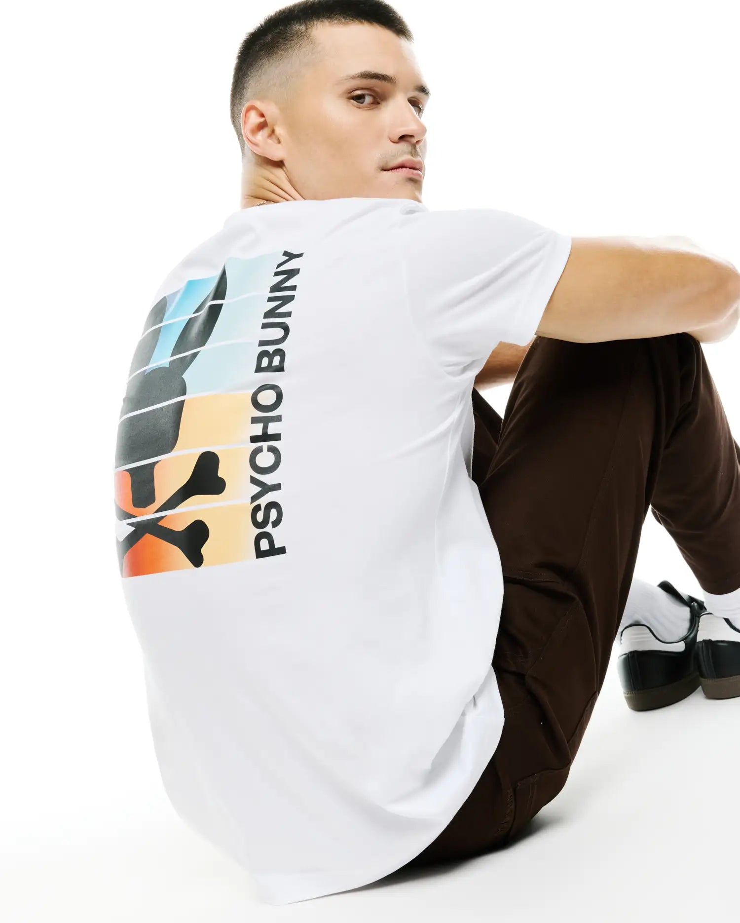 Psycho Bunny Men's Tees Cyprian Back Graphic Tee maglietta bianca