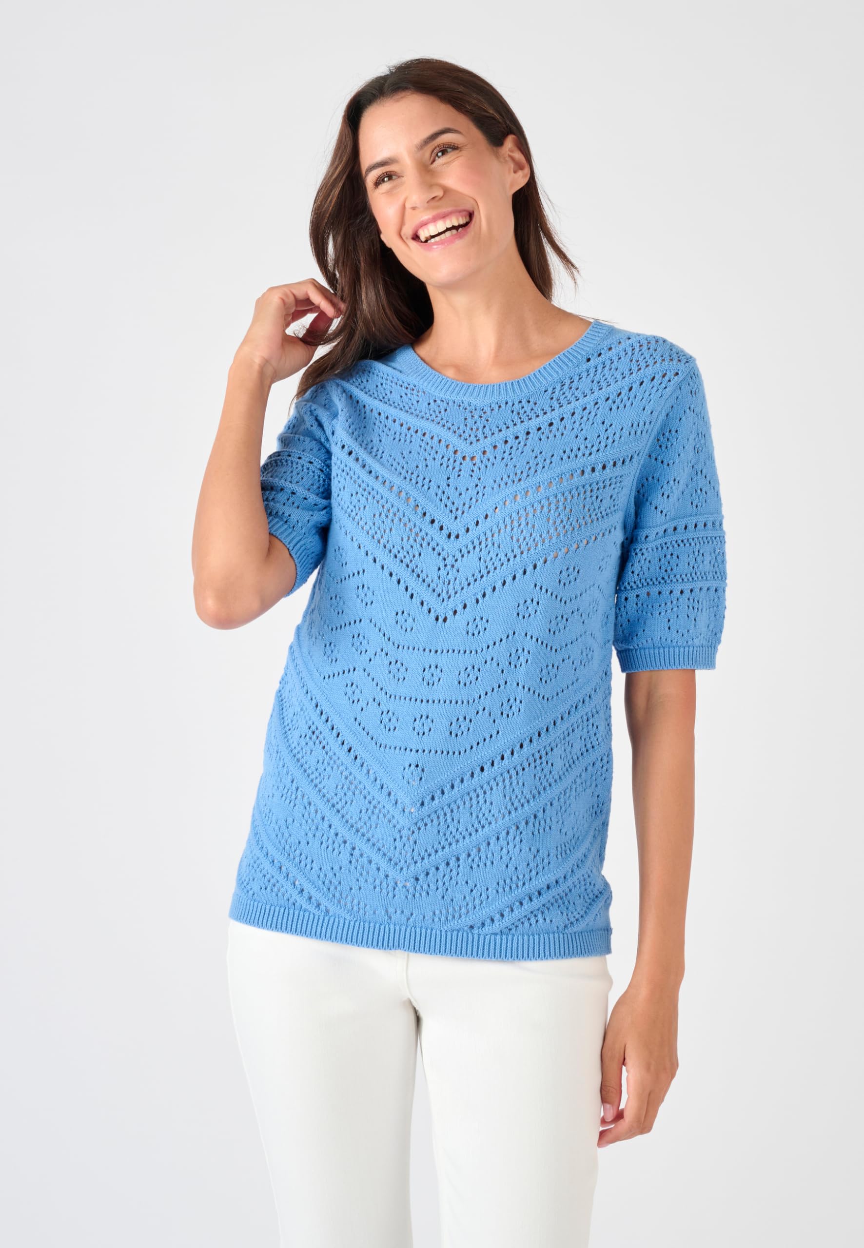 Damart Prêt-à-porter Maglione Maglia traforata Maniche Gomiti maglione 38-40 cotone