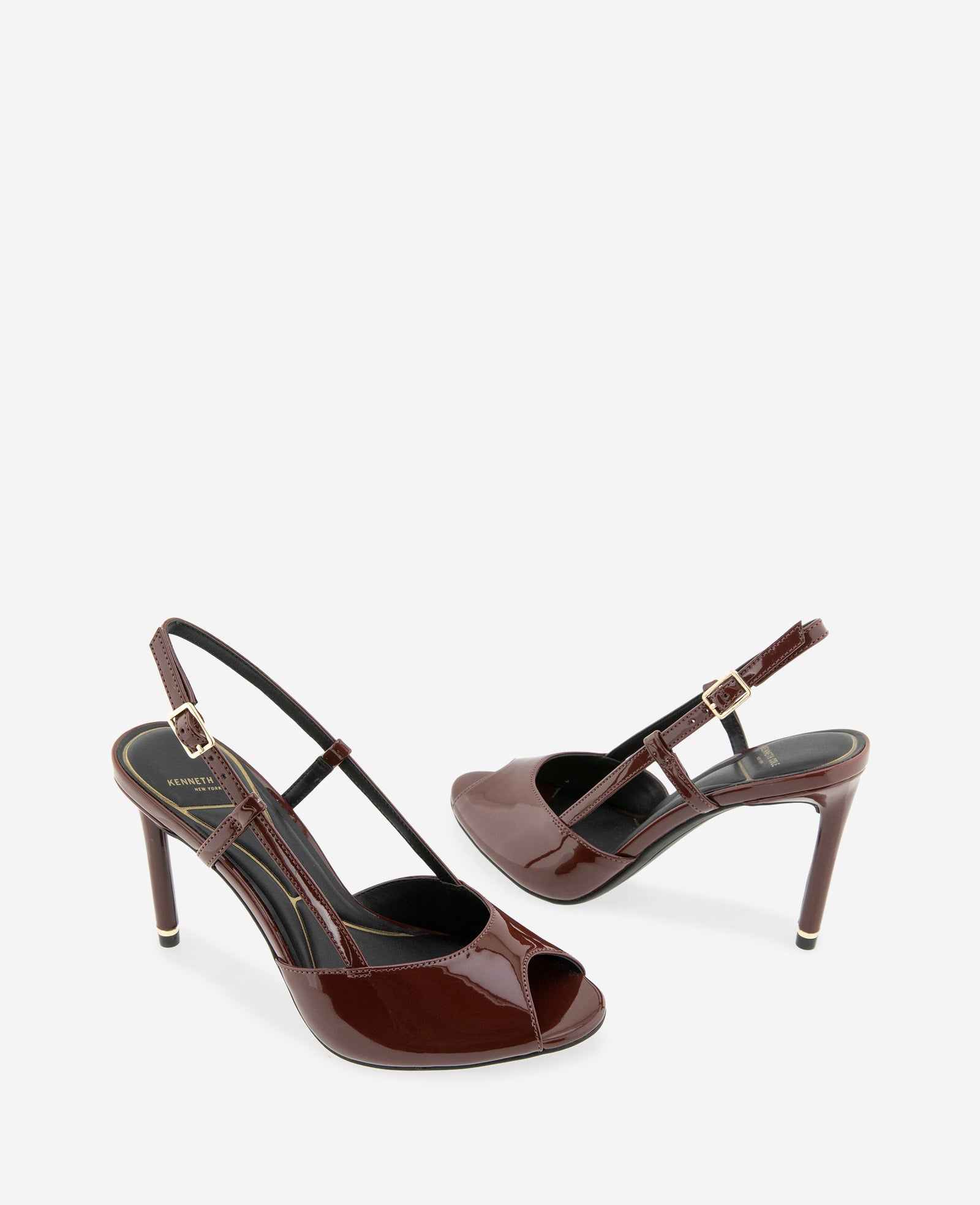 Kenneth Cole Reaction Shoes Londyn Patent Peep Toe Heel décolleté marrone vernice
