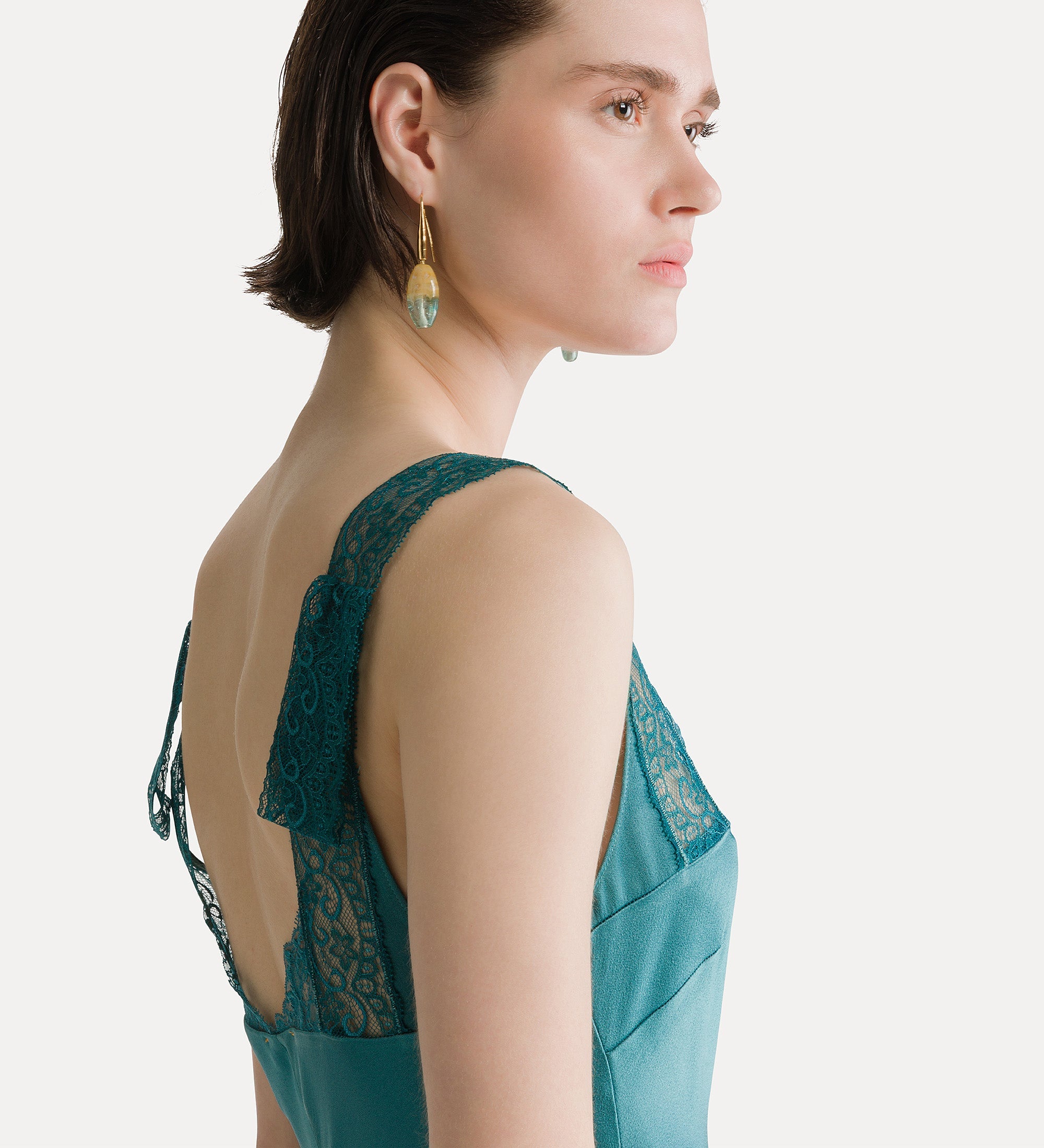 Forte abiti long dress with lace neckline abito lungo jade