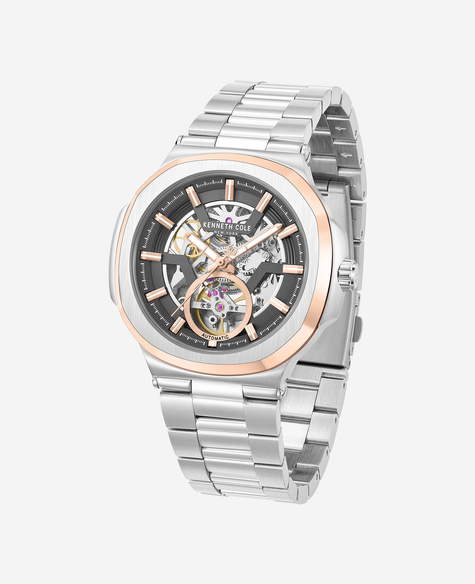 Kenneth Cole Reaction Watches Skeleton Automatic Bracelet Watch orologio automatico argento