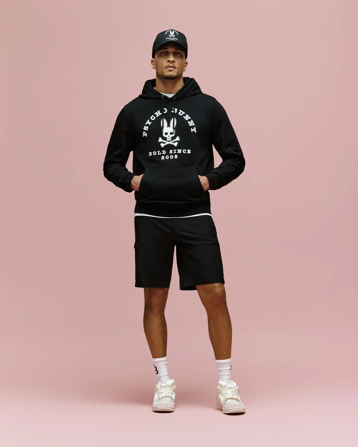 Psycho Bunny Men's Sweatshirts & Hoodies Archive Hoodie felpa nera in cotone