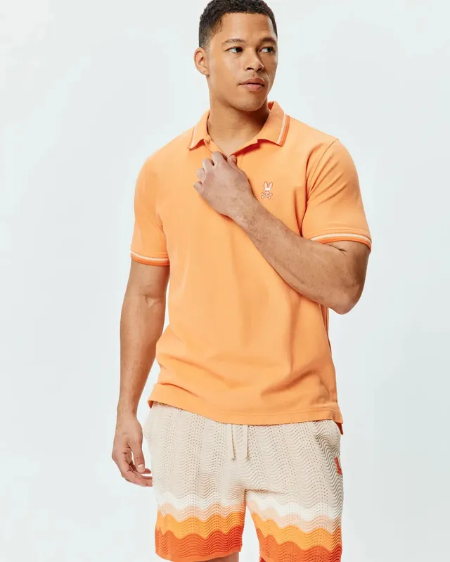 Psycho Bunny Men's Polos Holden Pique Polo polo arancione cotone Pima