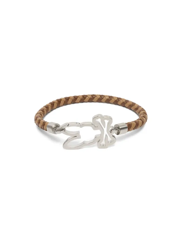 Psycho Bunny Sable bracciale in pelle intrecciata color tan