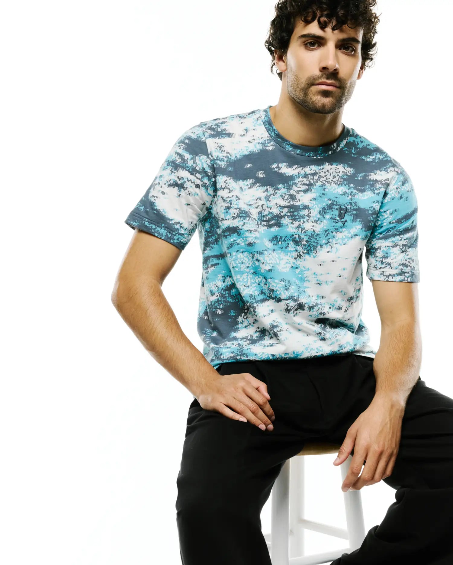 Psycho Bunny Men's Tees Alfie All-Over Jacquard T-shirt blu cotone