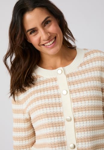 Damart Prêt-à-porter cardigan donna marrone beige a righe in cotone 38-40