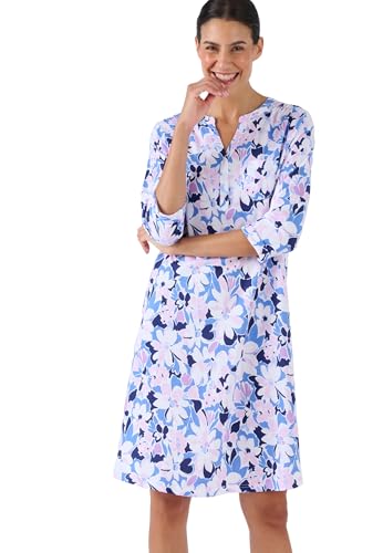 Damart Homewear camicia da notte colletto tunisino blu fiorito in cotone