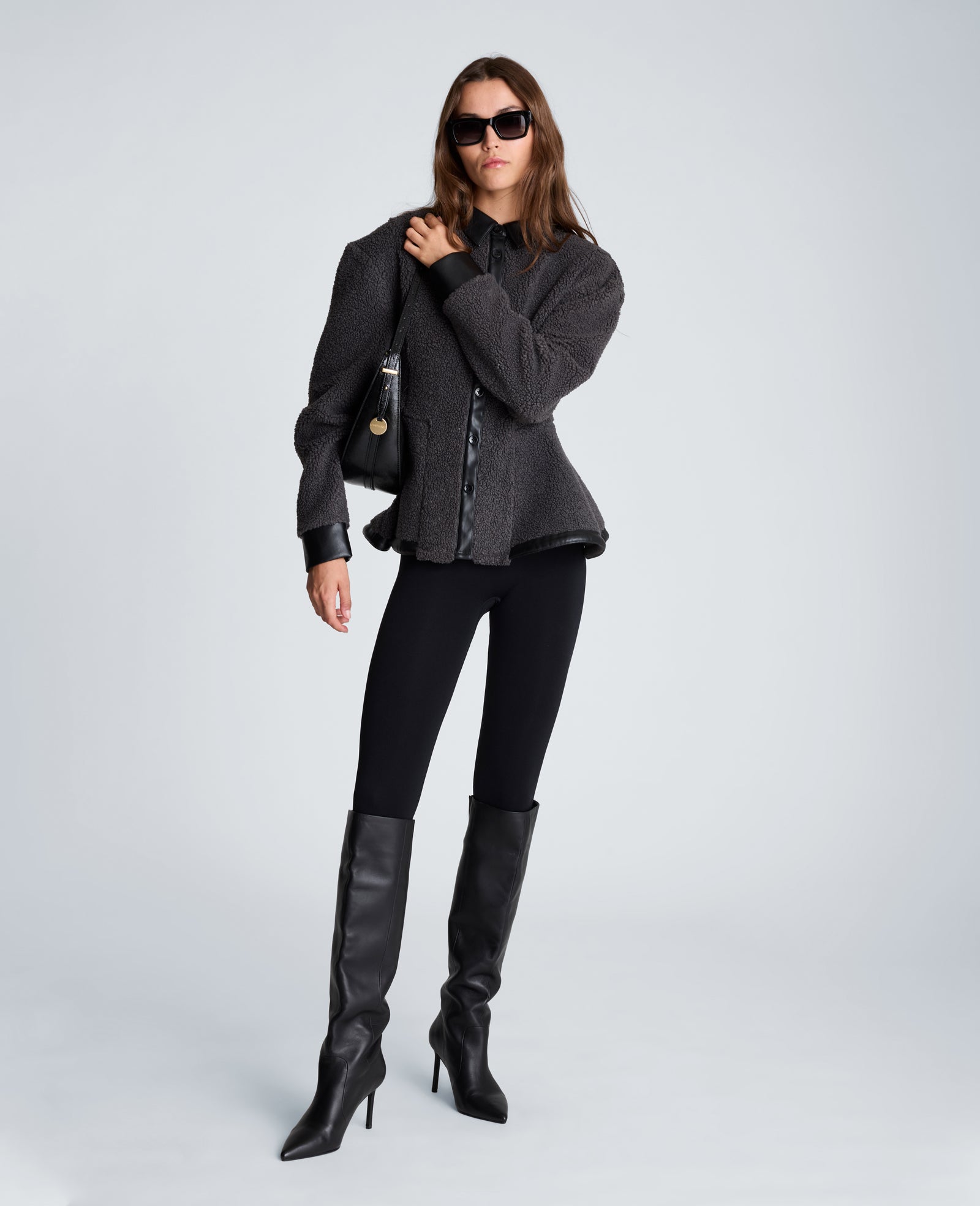Kenneth Cole Reaction Clothing Peplum Button Down Combination Shirt nera