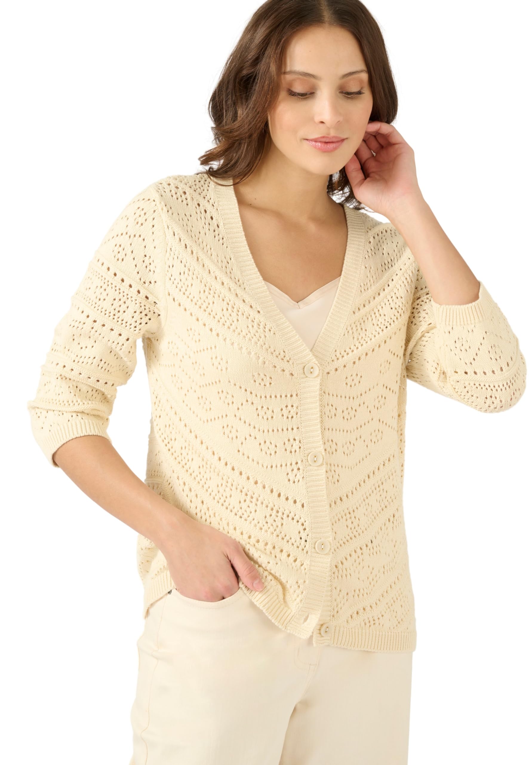 Damart Prêt-à-porter Gilet Maglia traforata gilet marrone avorio in cotone