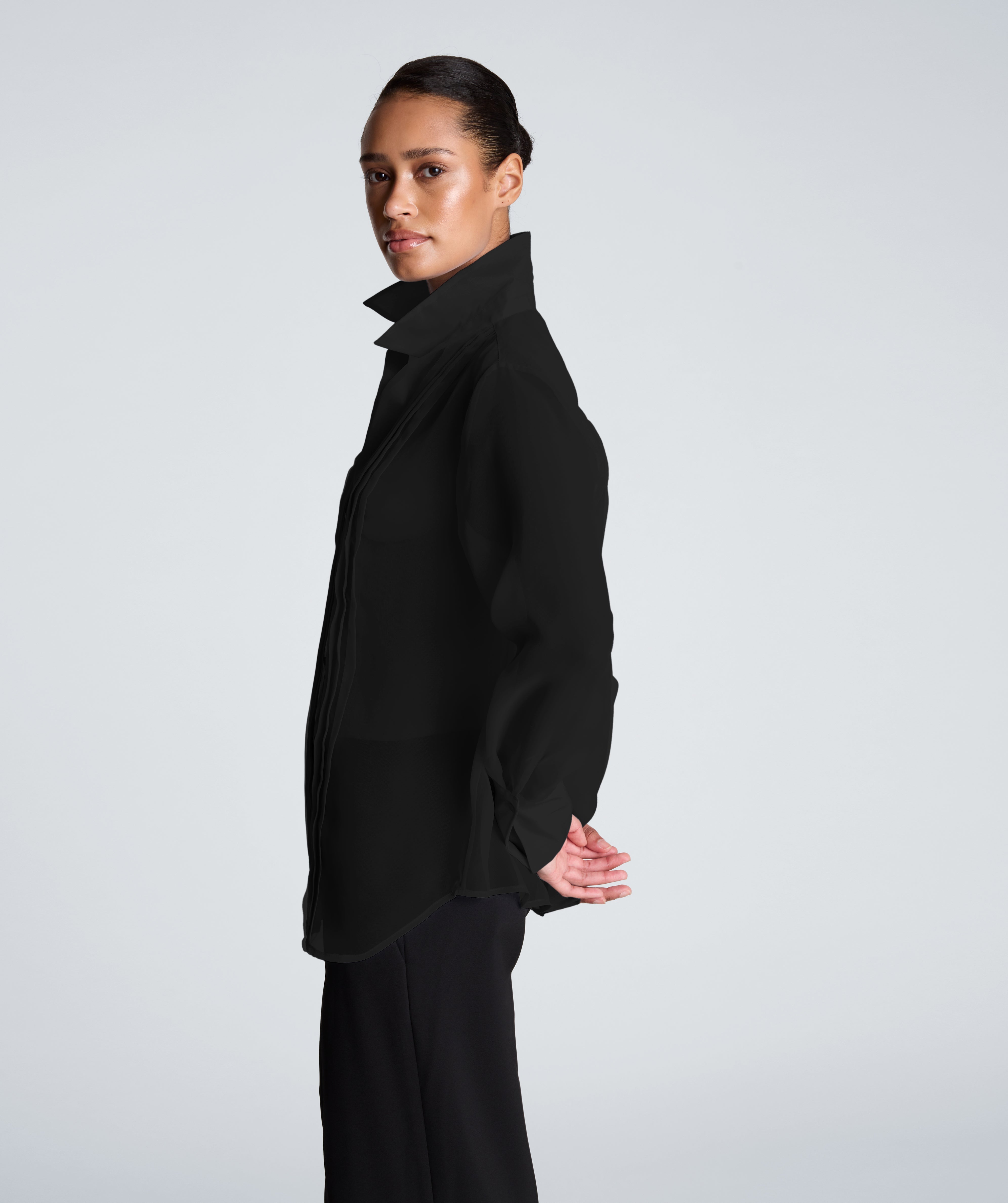 Kenneth Cole Reaction Pleated Long Sleeve Blouse blusa nera