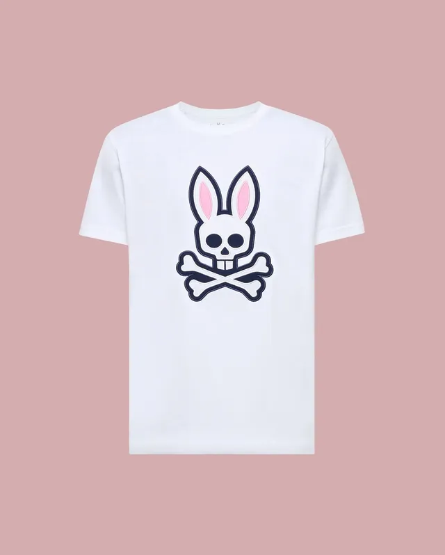 Psycho Bunny Men's Tees Archive Bunny Graphic Tee T-shirt bianca in cotone Pima