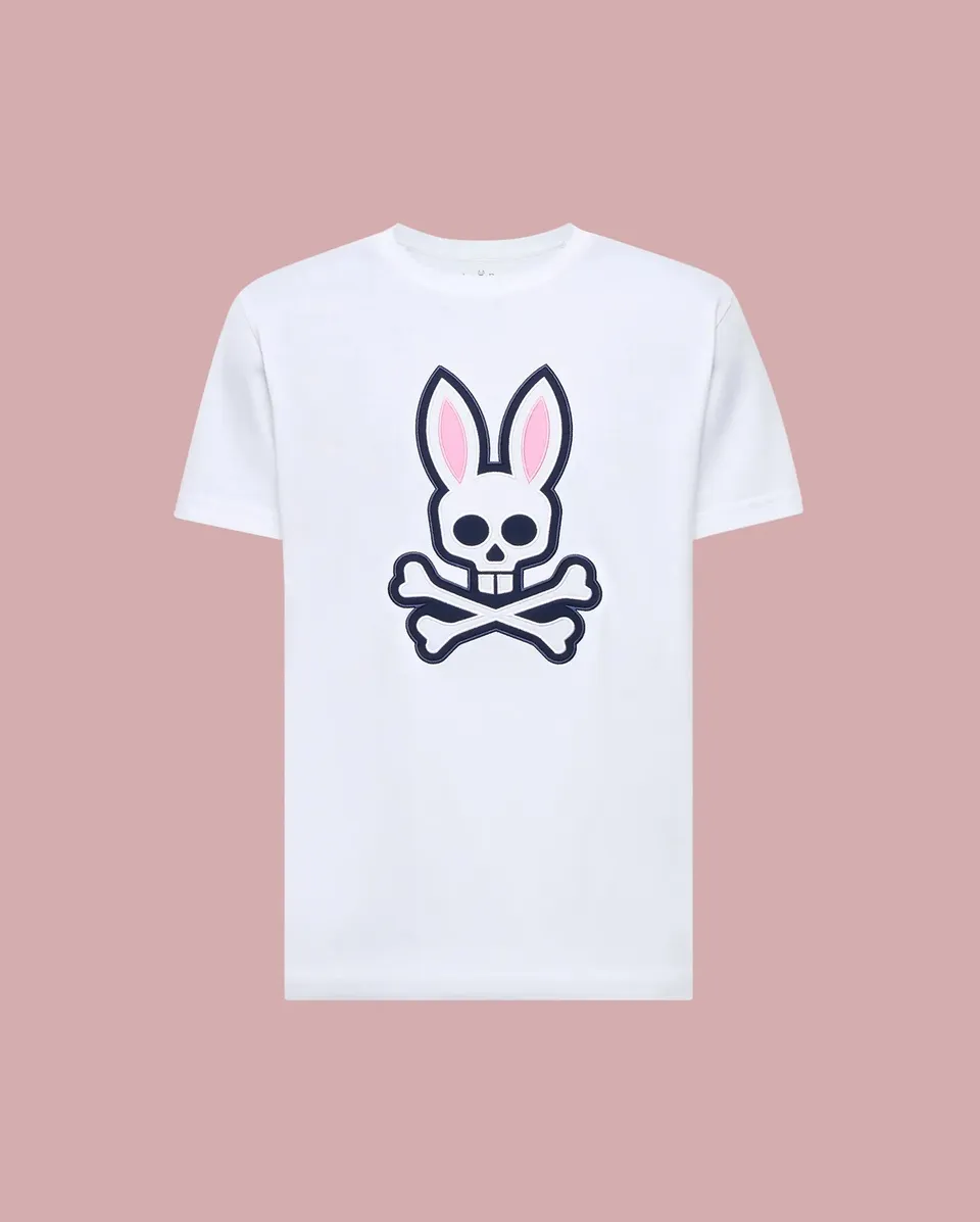 Psycho Bunny Men's Tees Archive Bunny Graphic Tee T-shirt bianca in cotone Pima
