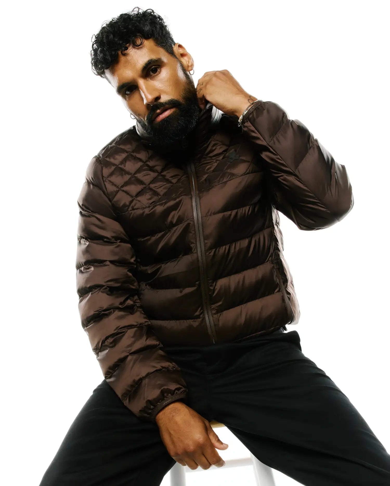 Psycho Bunny Jackets Emerik giacca piumino con cappuccio marrone regular nylon