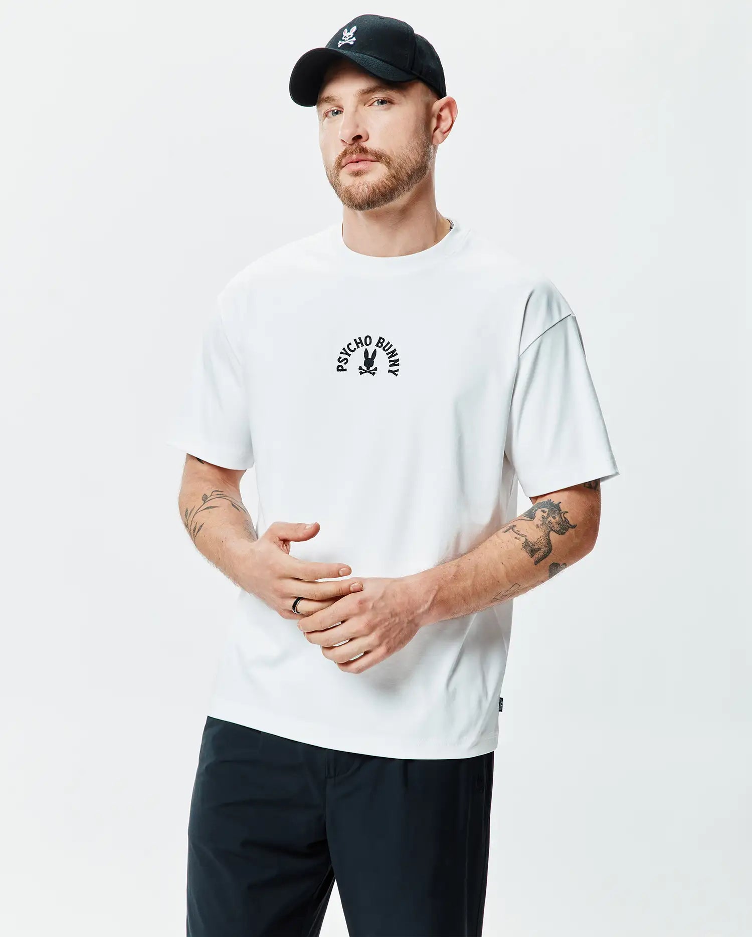 Psycho Bunny Men's Tees Mens Stevie Oversized Fit Tee MT0200537 maglietta bianca ricamata