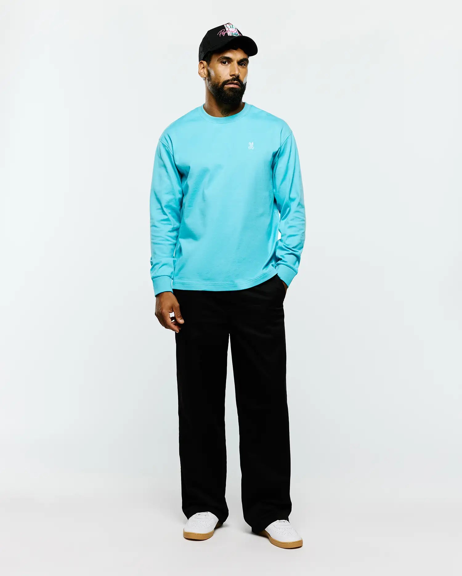 Psycho Bunny Men's Tees MENS NORMAN LONG SLEEVE OVERSIZED FIT TEE maglia blu 430 cotone