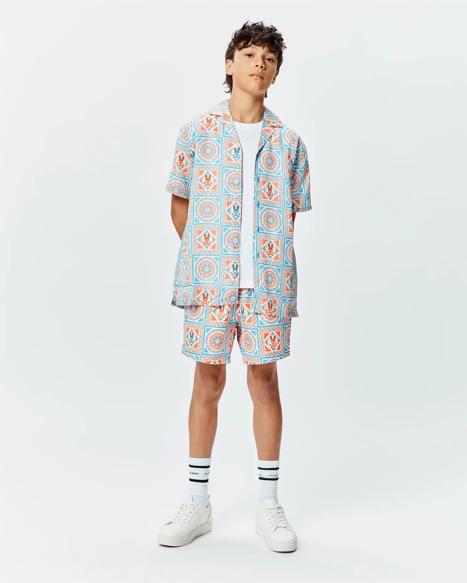 Psycho Bunny Kids Tees Frank Tencel Shirt camicia blu a maniche corte