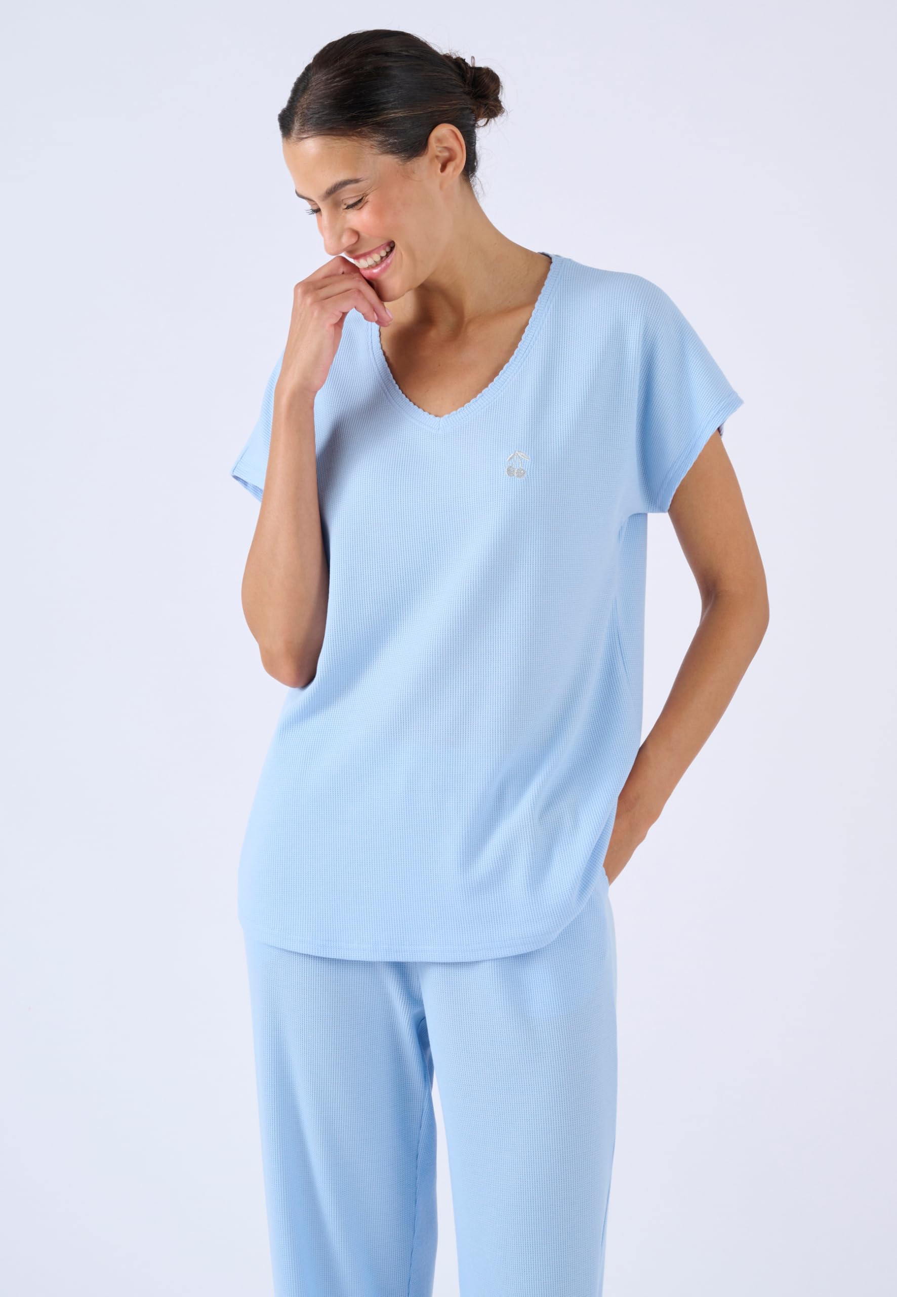Damart Homewear Pigiama 7/8 in maglia goffrata Blu XS estivo